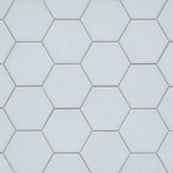 Bedrosians Hedron Gloss Ceramic Hexagon Tile 4" x 5", Sky Blue (50-Pack, 5.38 SF)