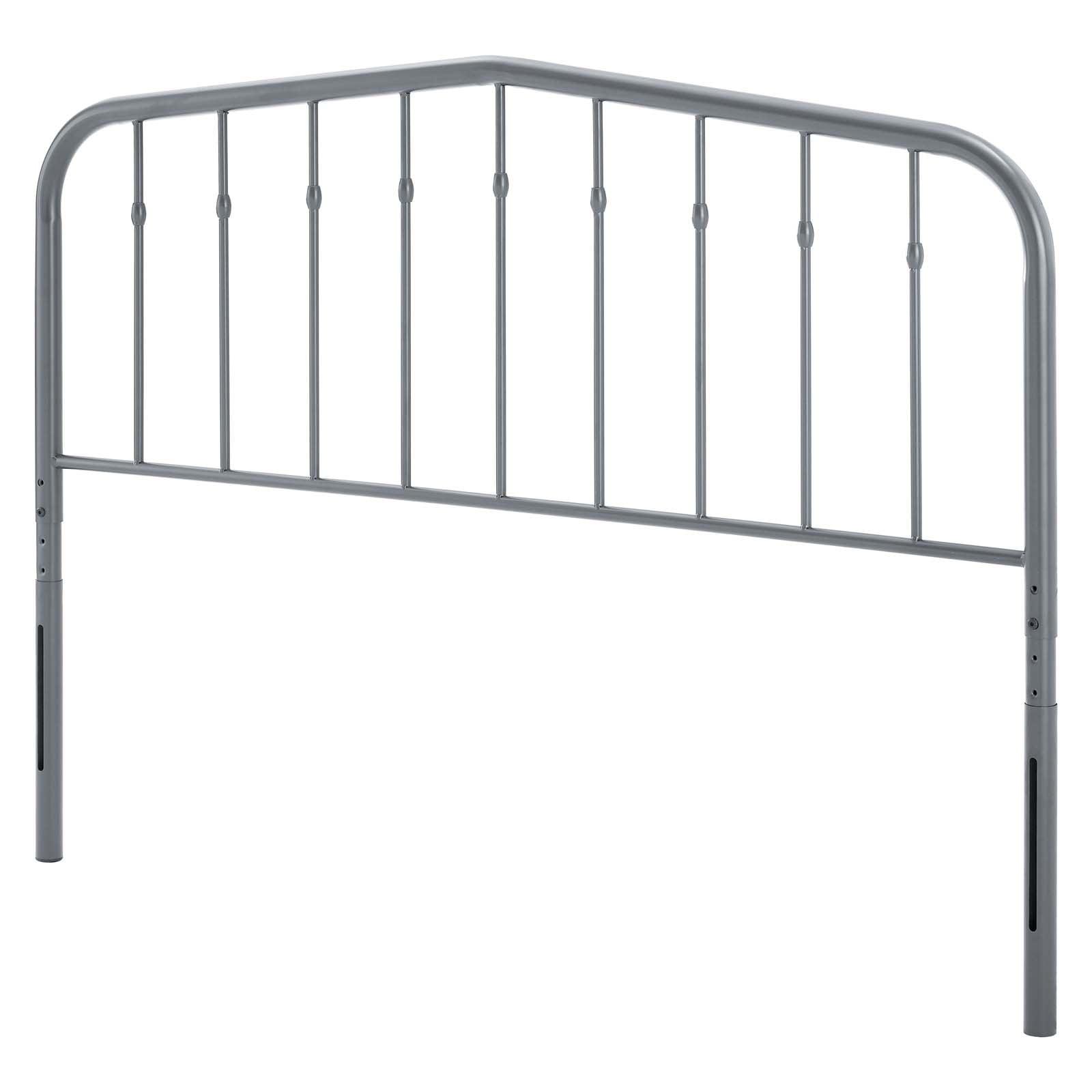 Gray Metal Queen Headboard with Adjustable Height