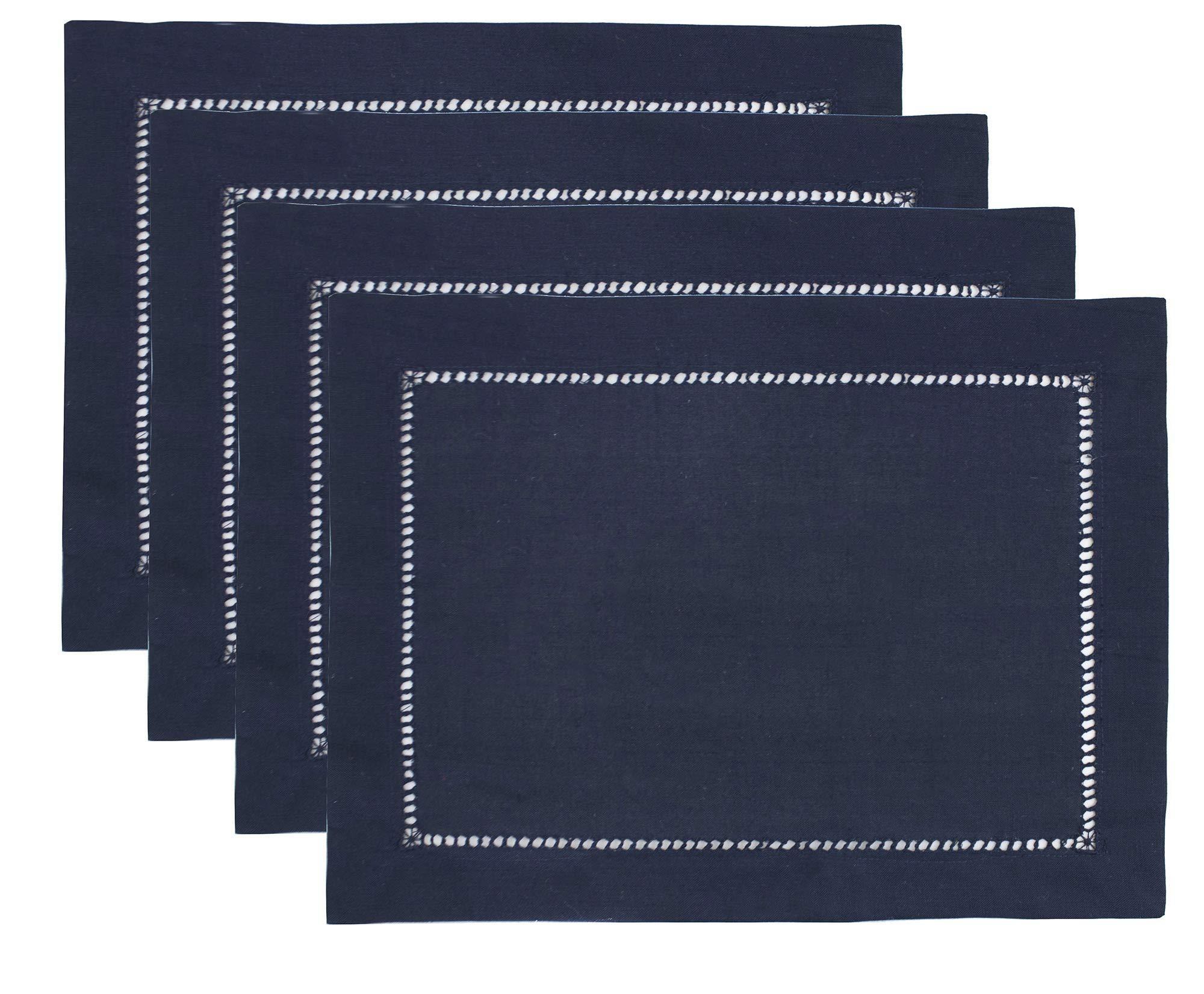 Fennco Styles Stylish Solid Color with Hemstitched Border Table Placemat - Set of 4 (Navy Blue, 13"x19" Placemat - Set of 4)