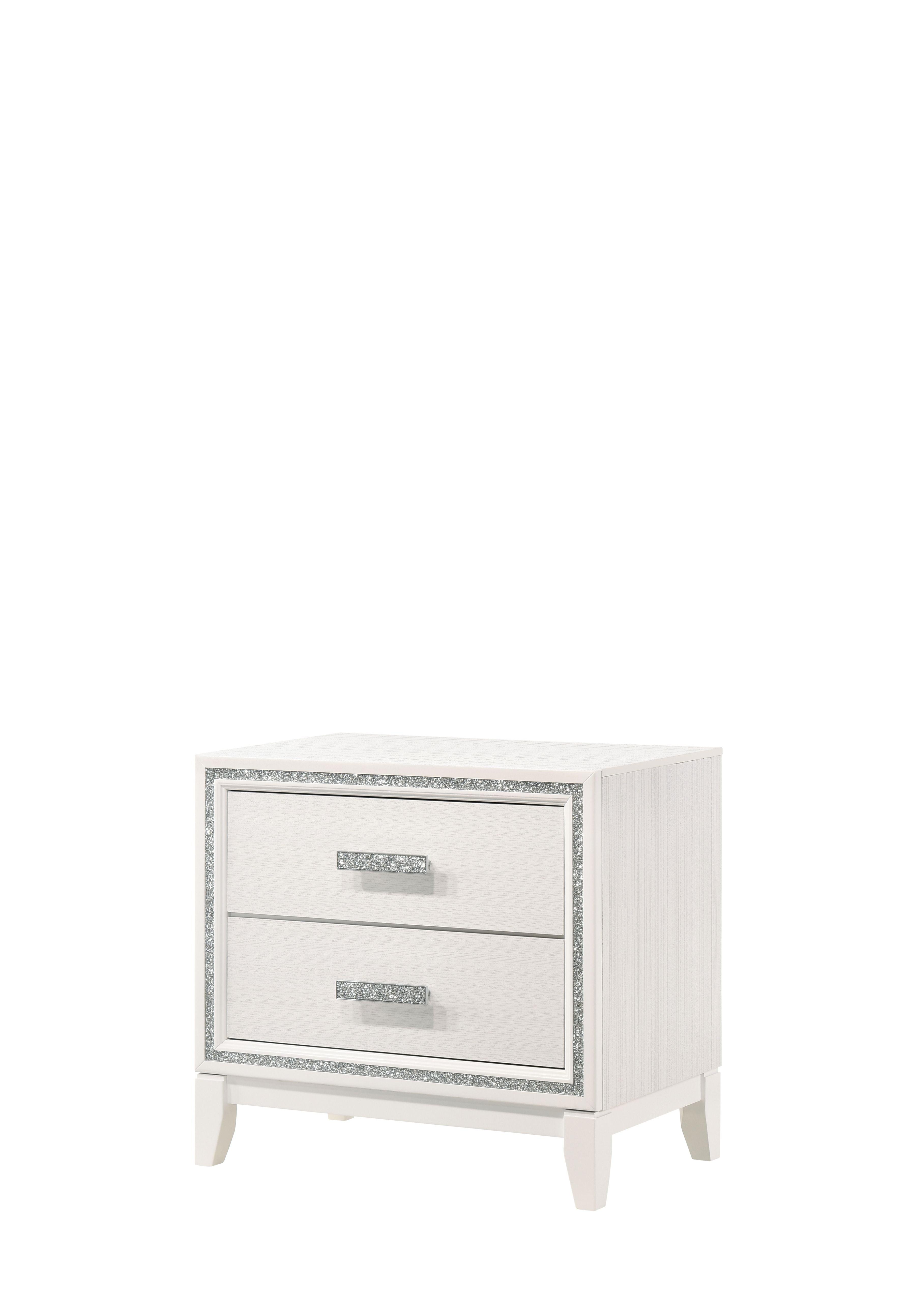 Haiden Glamorous White 2-Drawer Nightstand with Silver Accents