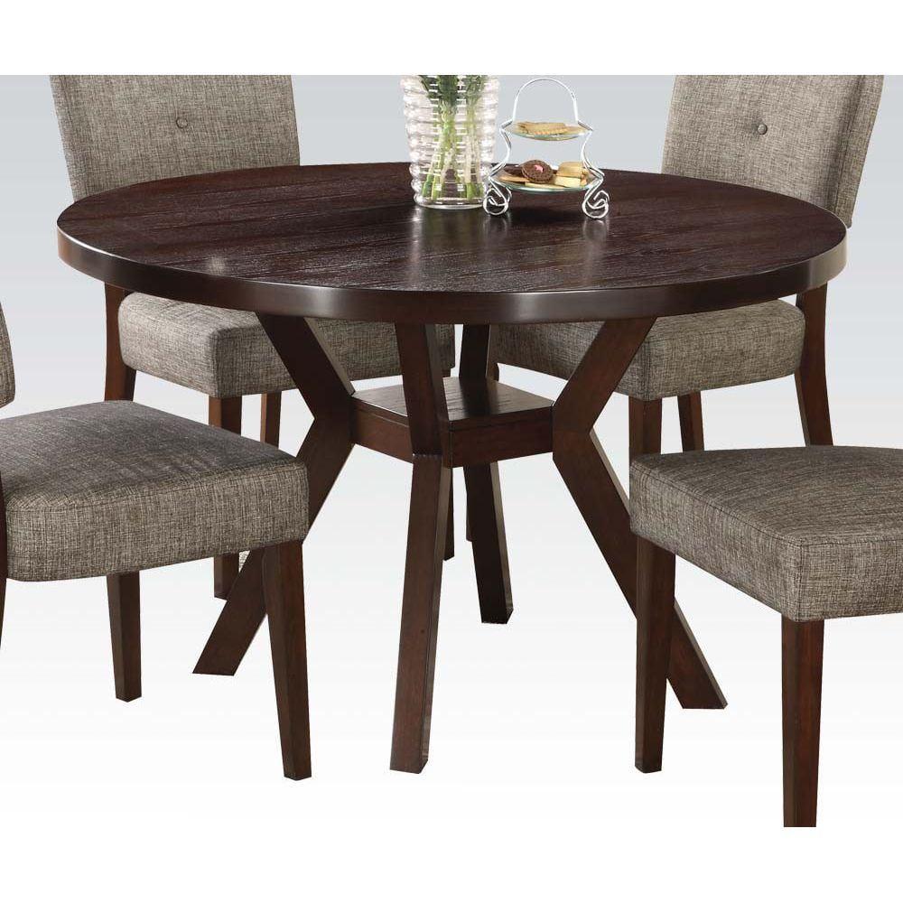 Espresso Finish Contemporary Round Wood Dining Table, Seats Four