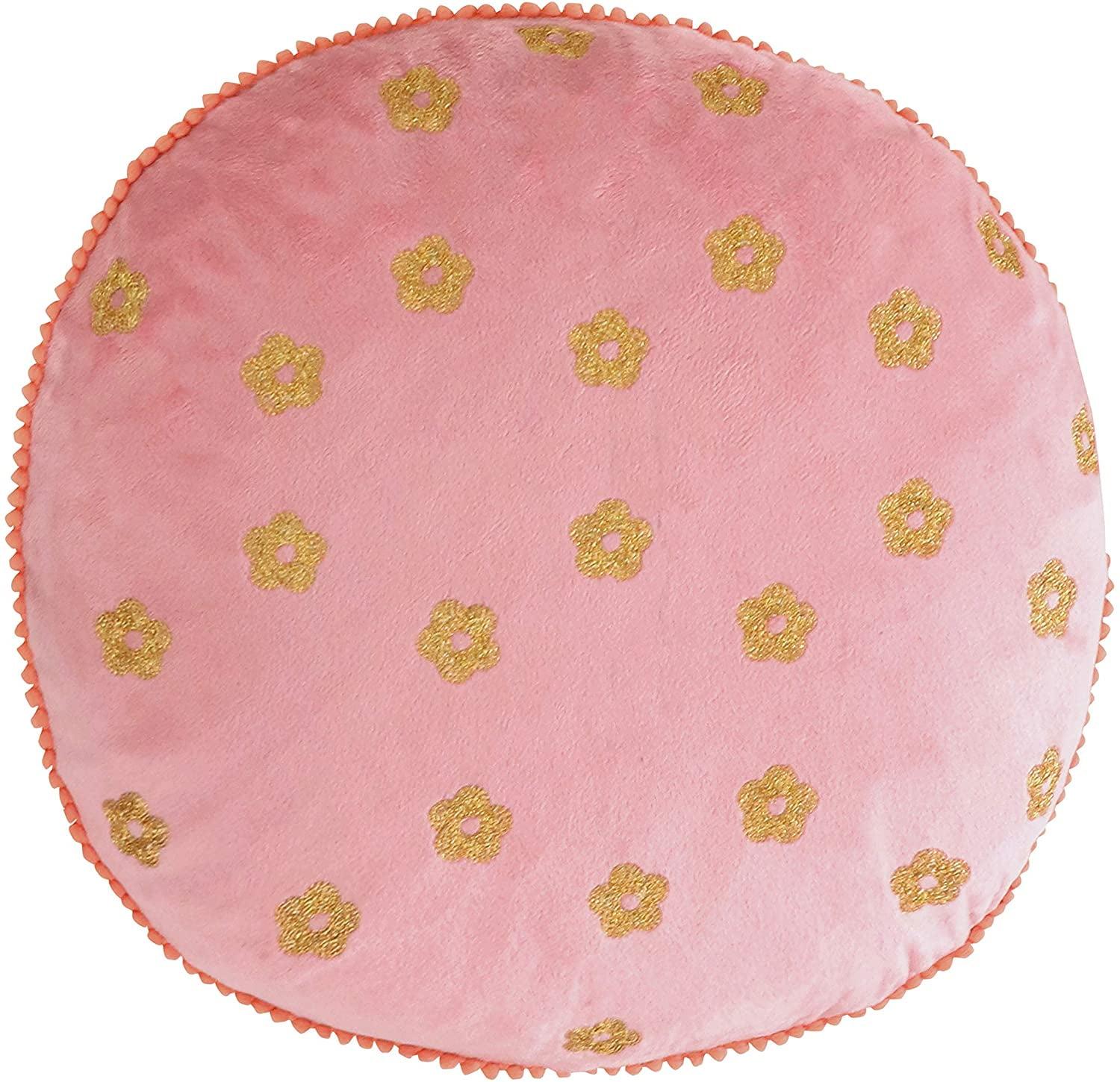 Napali Velvet Embroidered Round Kids' Pillow 16in - Pink and Gold