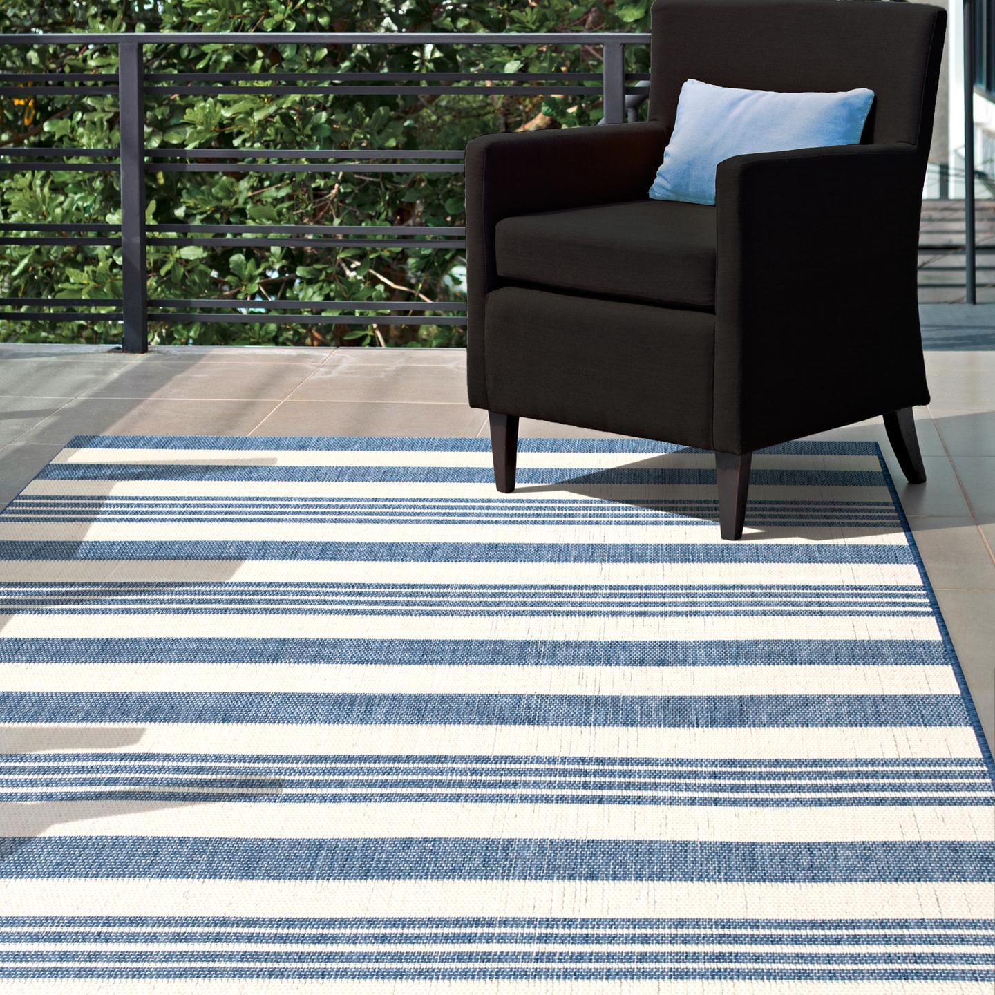 Nuloom Robin Striped 10x13 Indoor/Outdoor Area Rug for Living Room Patio Deck Front Porch Kitchen, Blue/Ivory