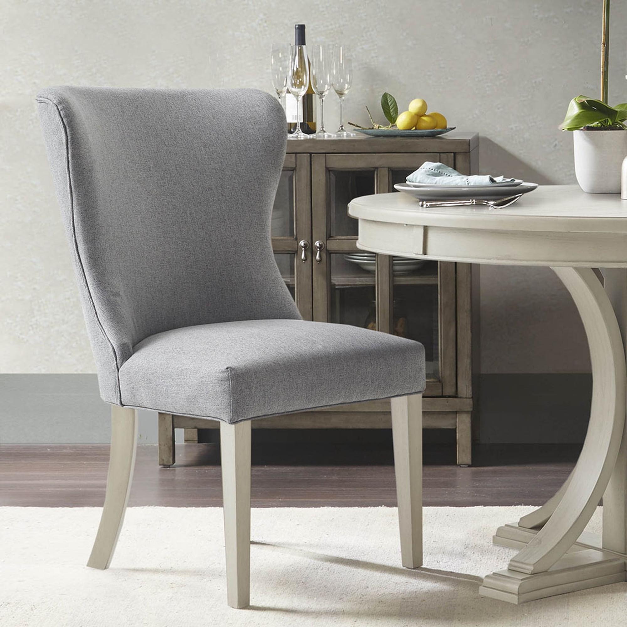 Light Grey Upholstered High Back Wood Side Chair