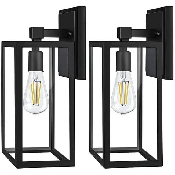 PARTPHONER Outdoor Light Fixtures Wall Mount, Porch Light with 2 LED Bulbs, Exterior Light Fixture Waterproof Anti-Rust Wall Sconce with Clear Glass and Black Aluminum for Garage, Doorway-2
