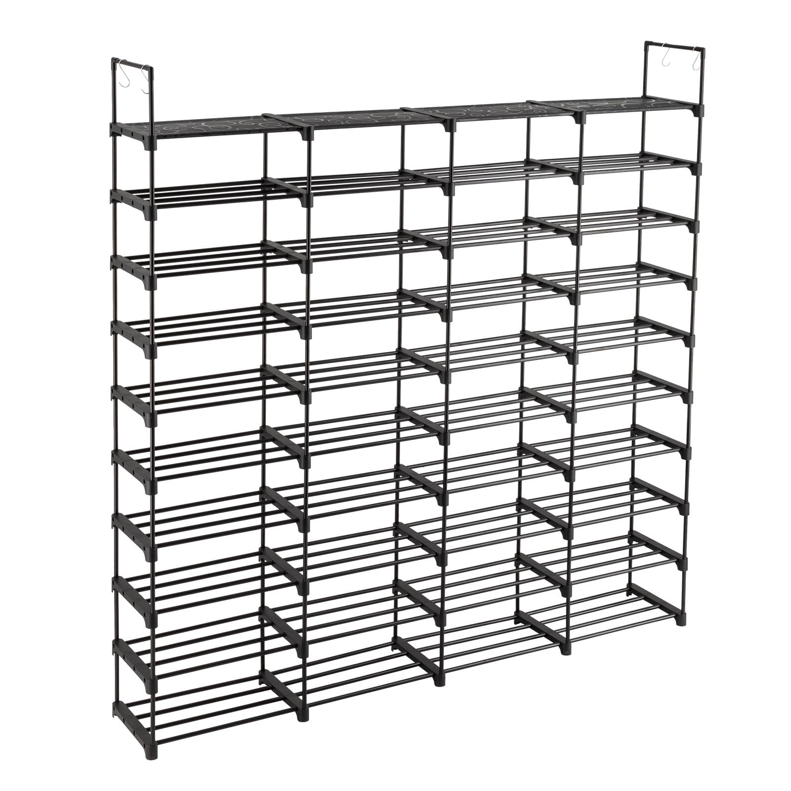 Black 10-Tier Stackable Metal and Plastic Shoe Rack