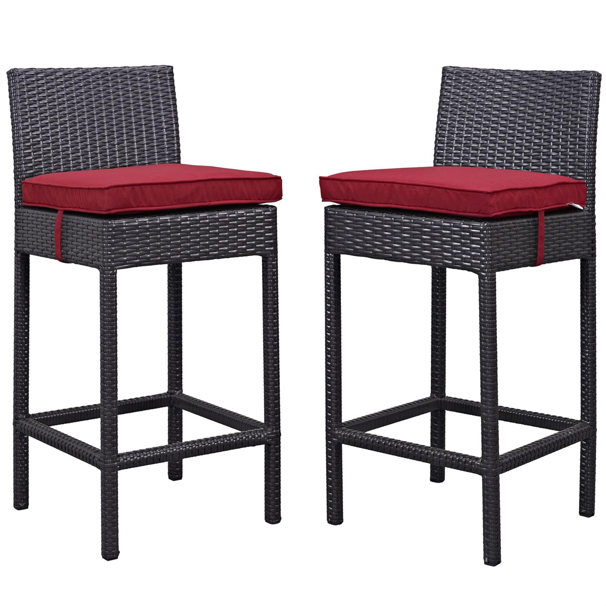 Modway Lift Wicker Rattan Outdoor Patio Two Bar Stools with Cushions in Espresso