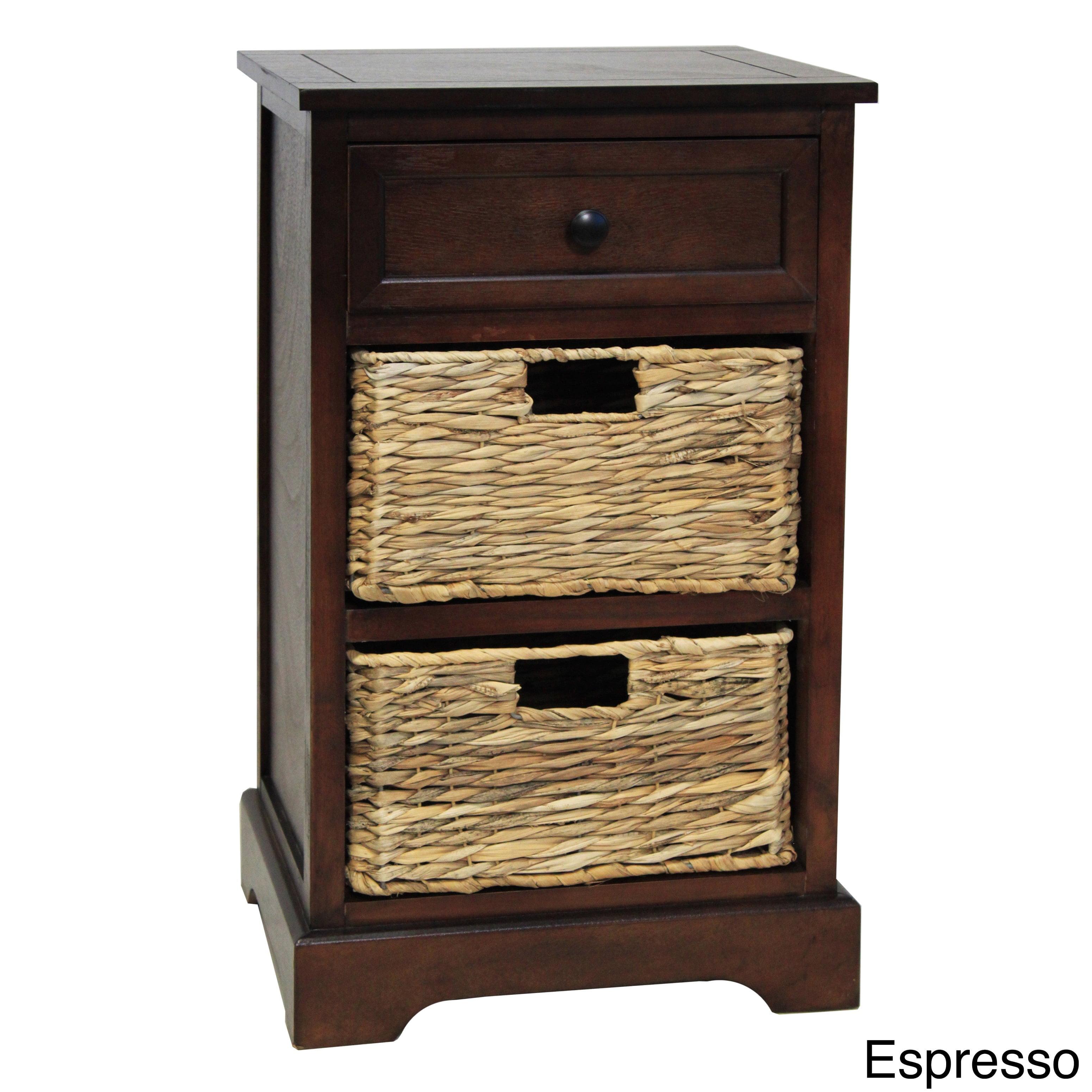 Modern Espresso Rattan-Wicker Rectangular Nightstand with Storage Drawer