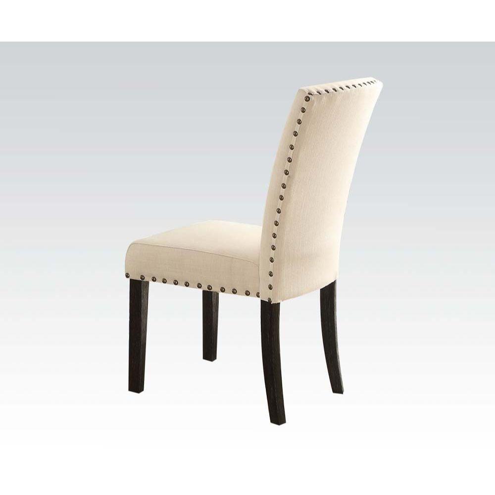 Beige Linen Upholstered Parsons Side Chair with Wood Frame