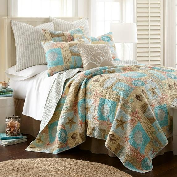 Bridgetown Quilt Set - Twin/Twin XL Quilt and One Standard Pillow Sham Teal, Coral, Taupe - Levtex Home