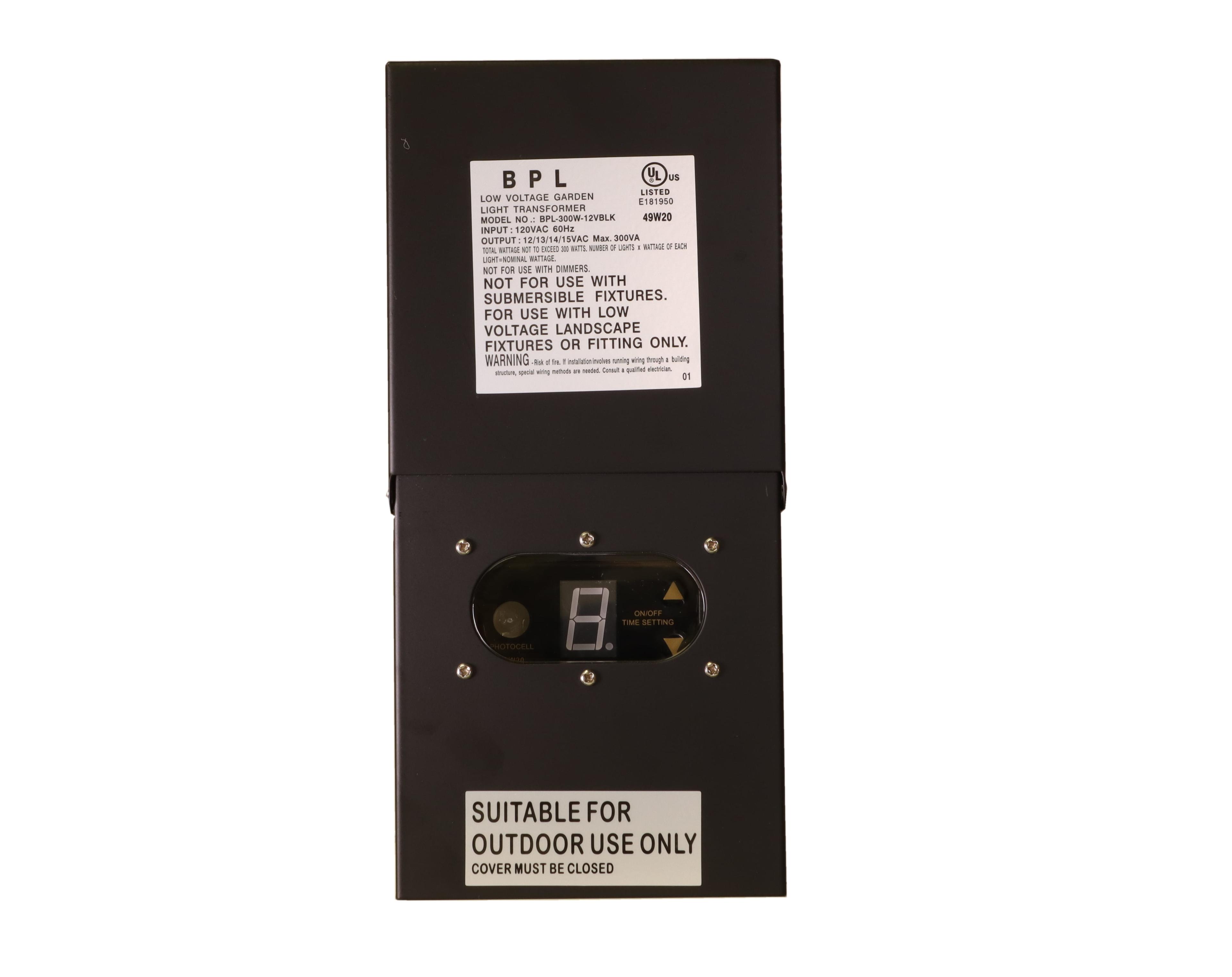 300W Black Metal Low Voltage Landscape Light Transformer