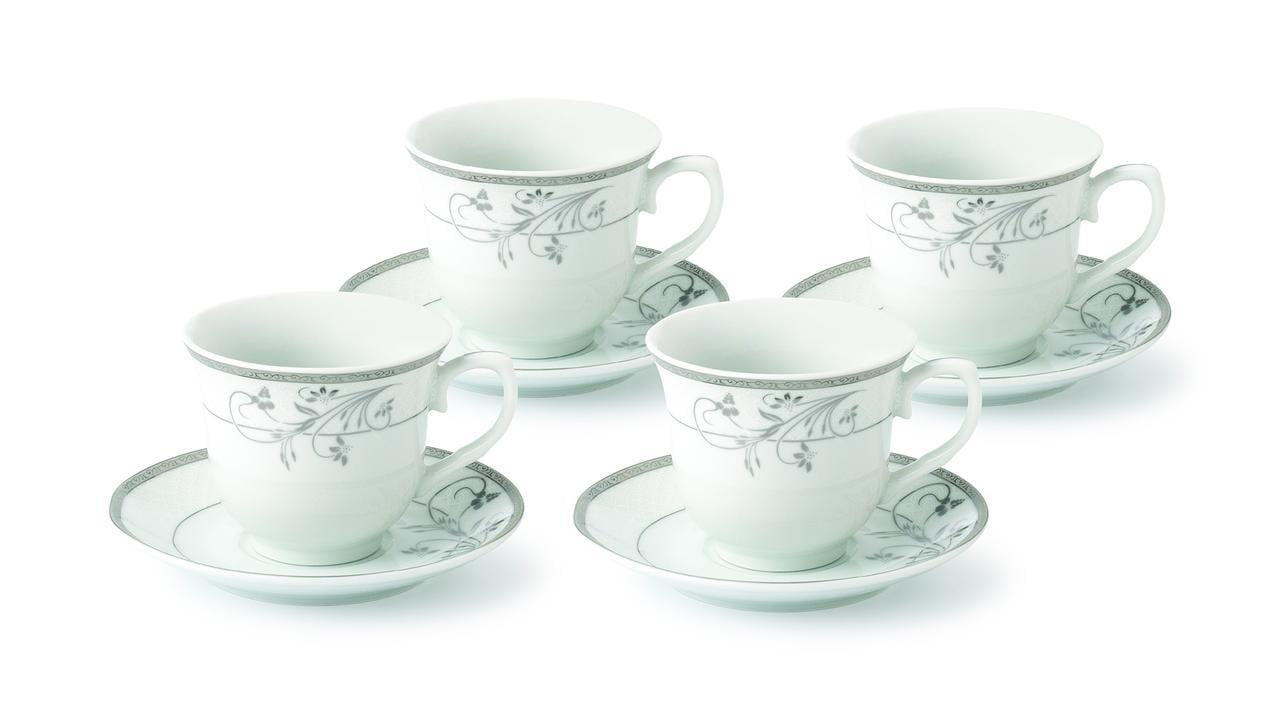 Silver Floral Design Porcelain Tea/Coffee Set for Four