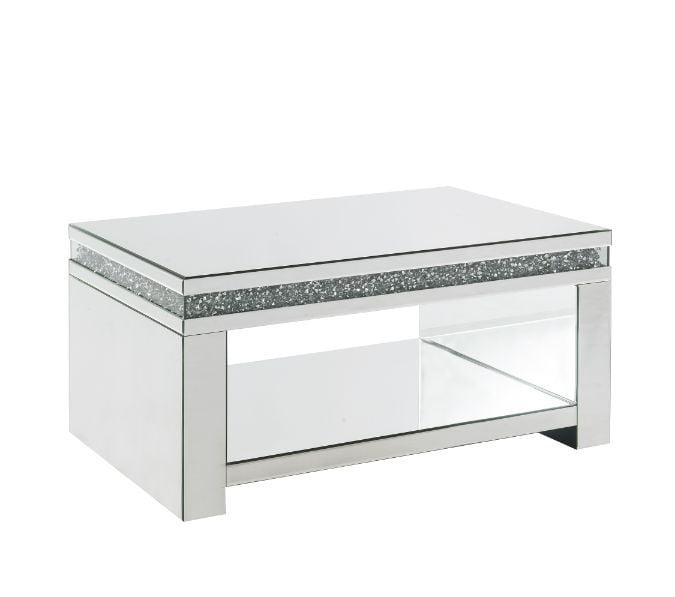 Glam Mirrored Rectangular Coffee Table with Faux Diamonds