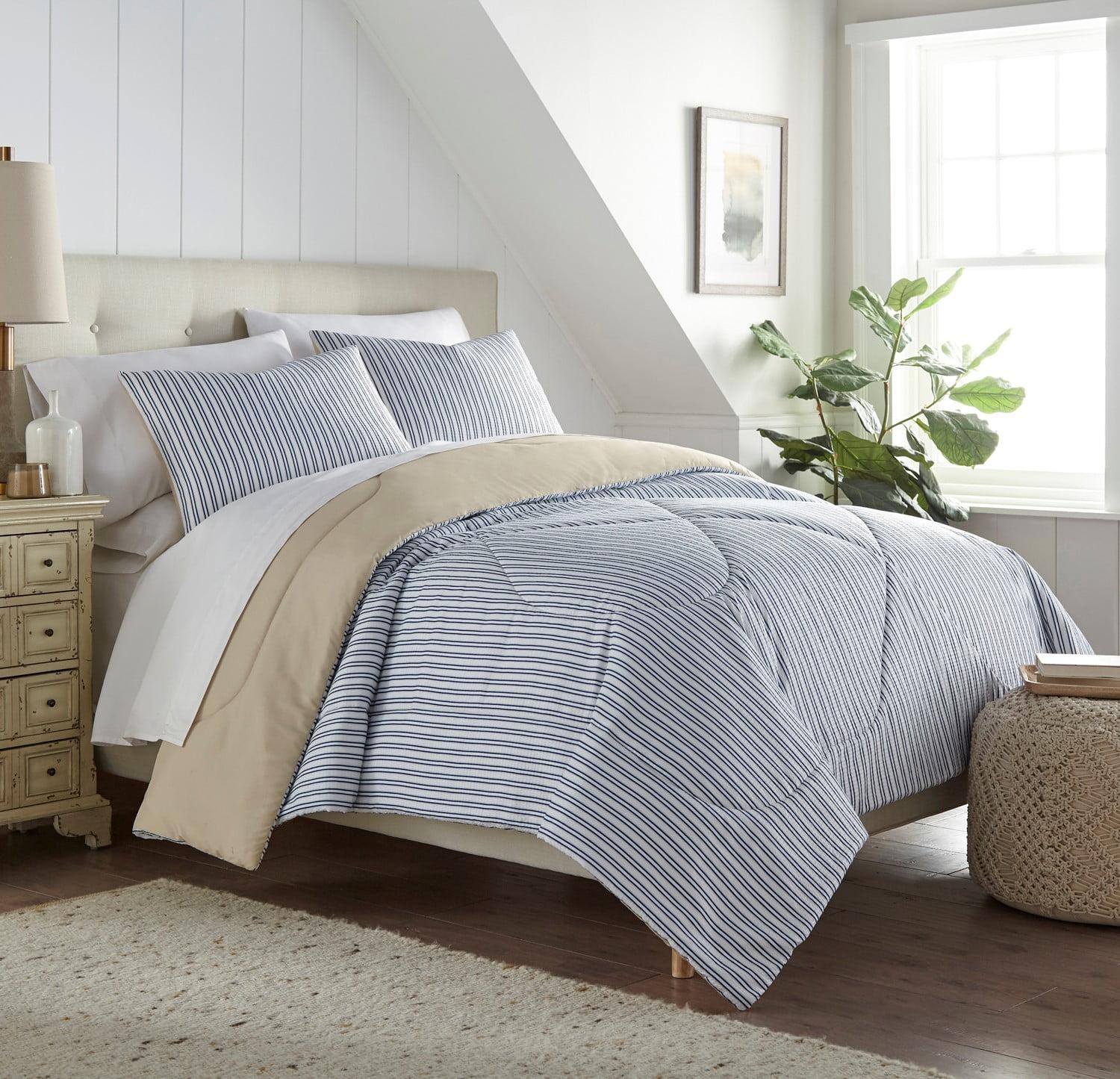 Full Blue Reversible Down Alternative Seersucker Comforter Set