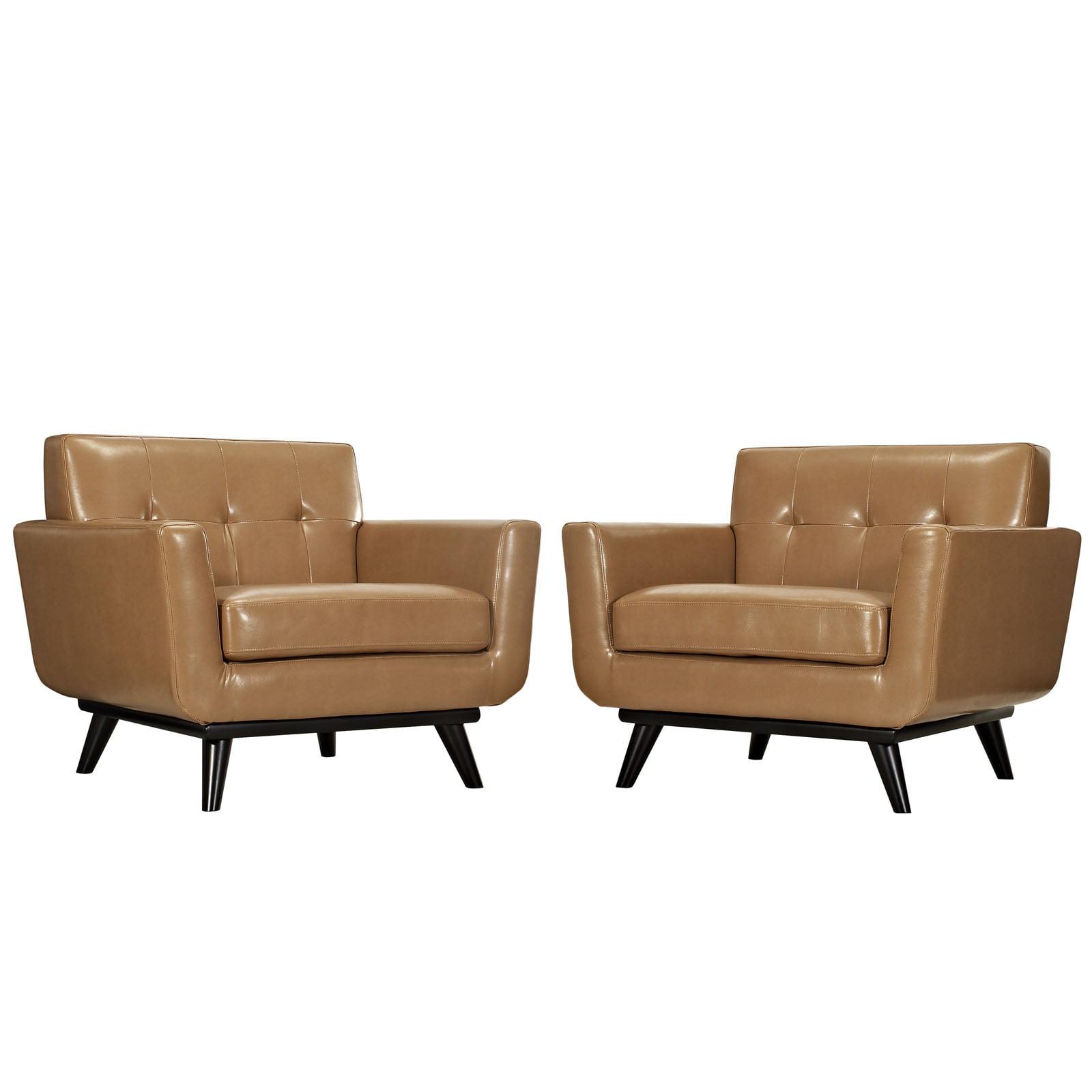 Engage 80'' Tan Leather Sofa with Rubberwood Legs