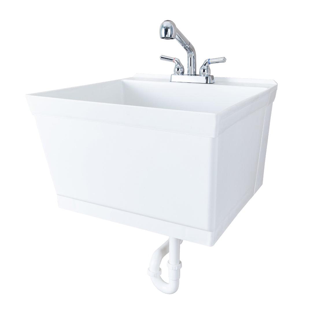 Tehila 23" White Wall-Mounted Utility Sink with Chrome Faucet