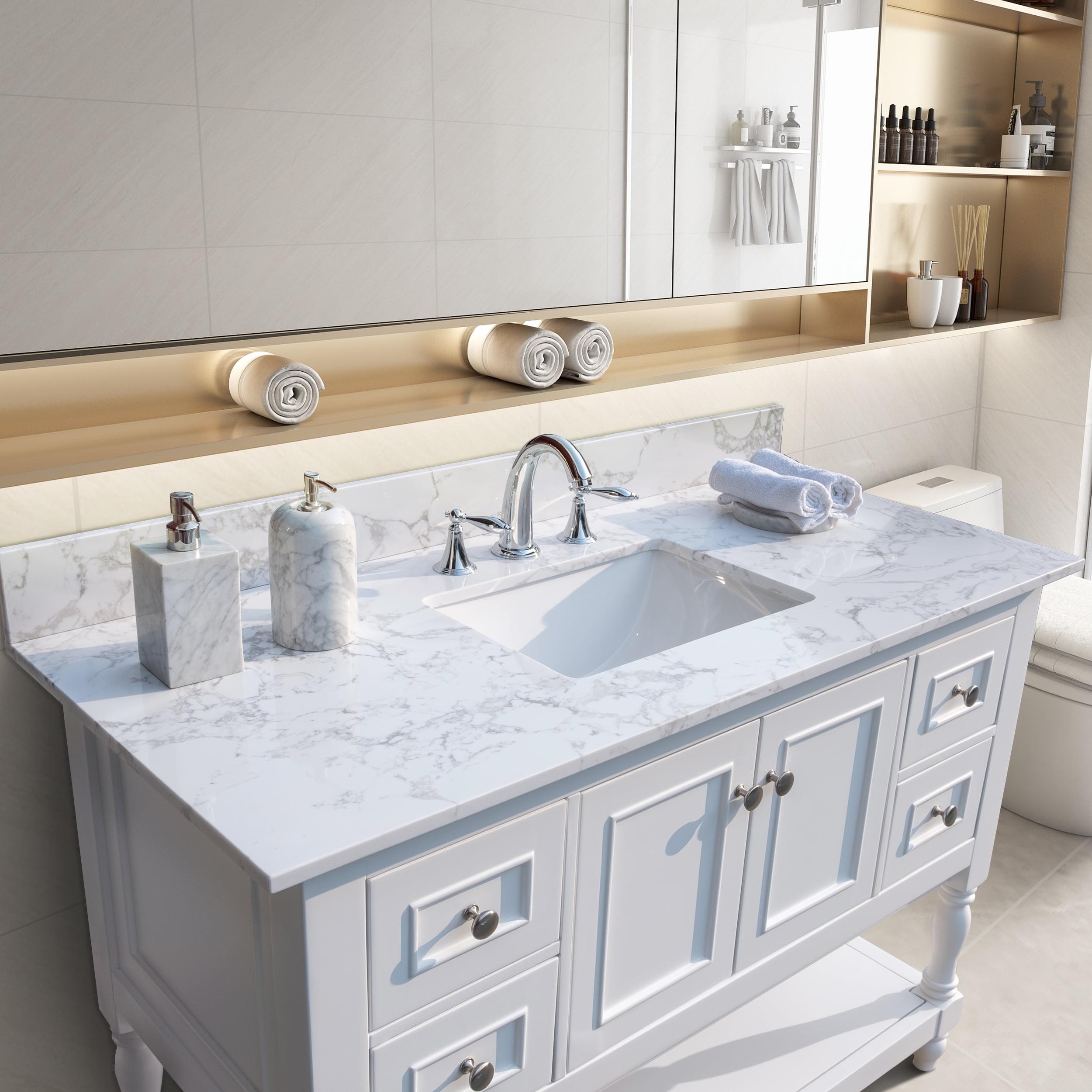 Carrara White 43" x 22" Polished Stone Vanity Top with Ceramic Sink