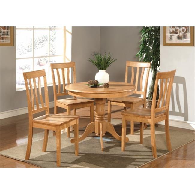 Wooden Imports Furniture AN3-OAK-W 3 PC Antique Round Kitchen 36 in. Table and 2 Chairs with Wood seat in Oak Finish