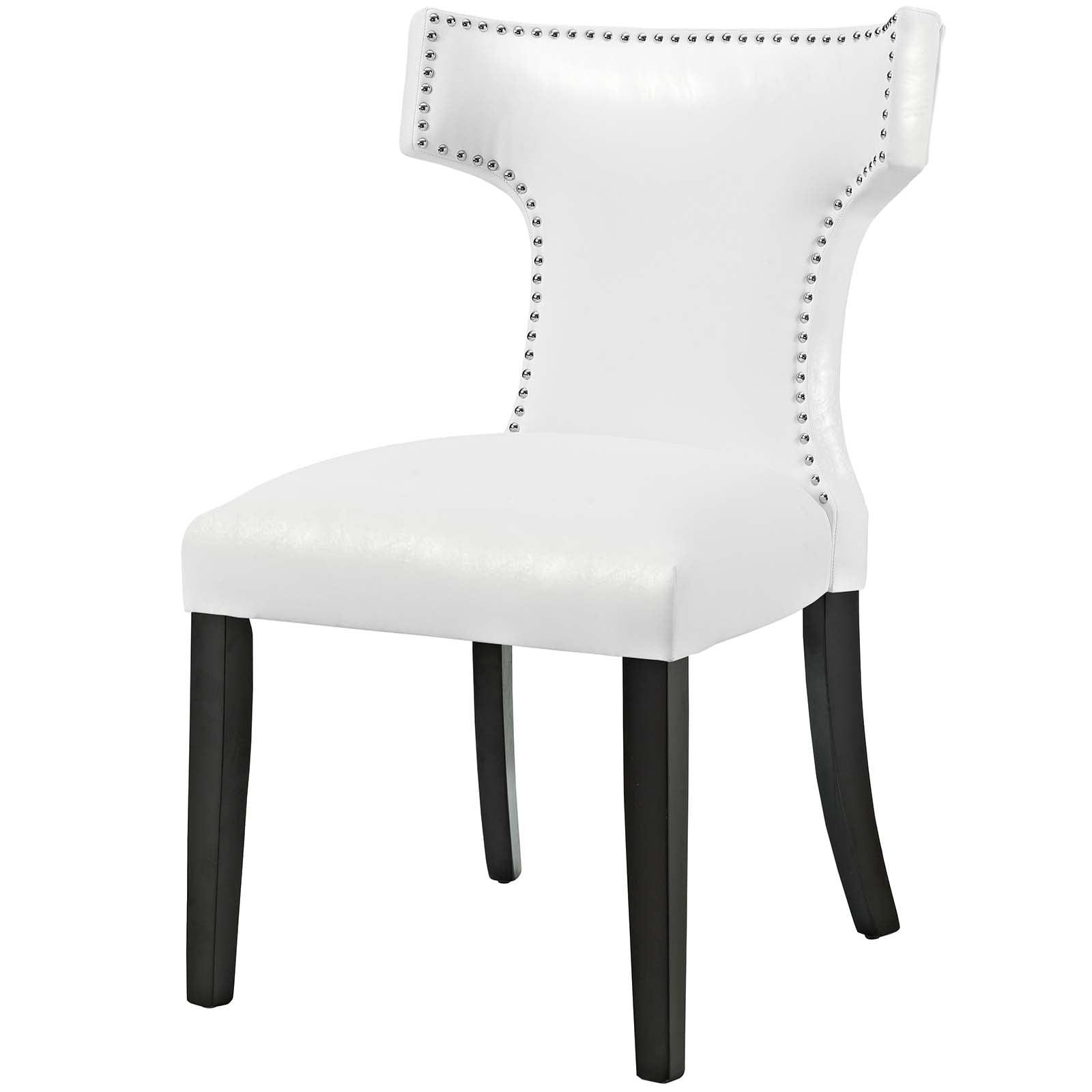 Elegant White Faux Leather Hourglass Dining Chair with Nailhead Trim