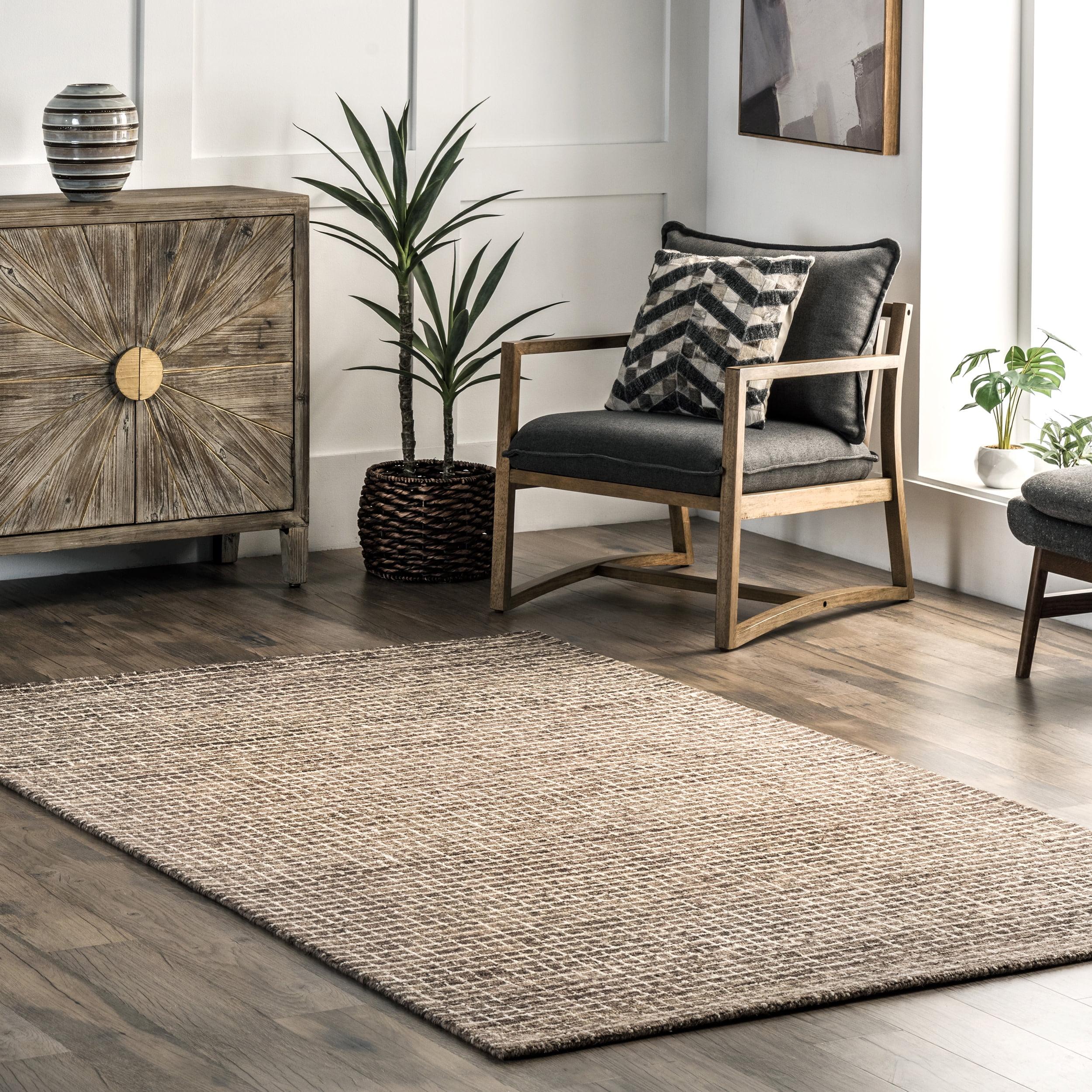 Arvin Olano x Rugs USA Melrose Checked Wool Brown Area Rug