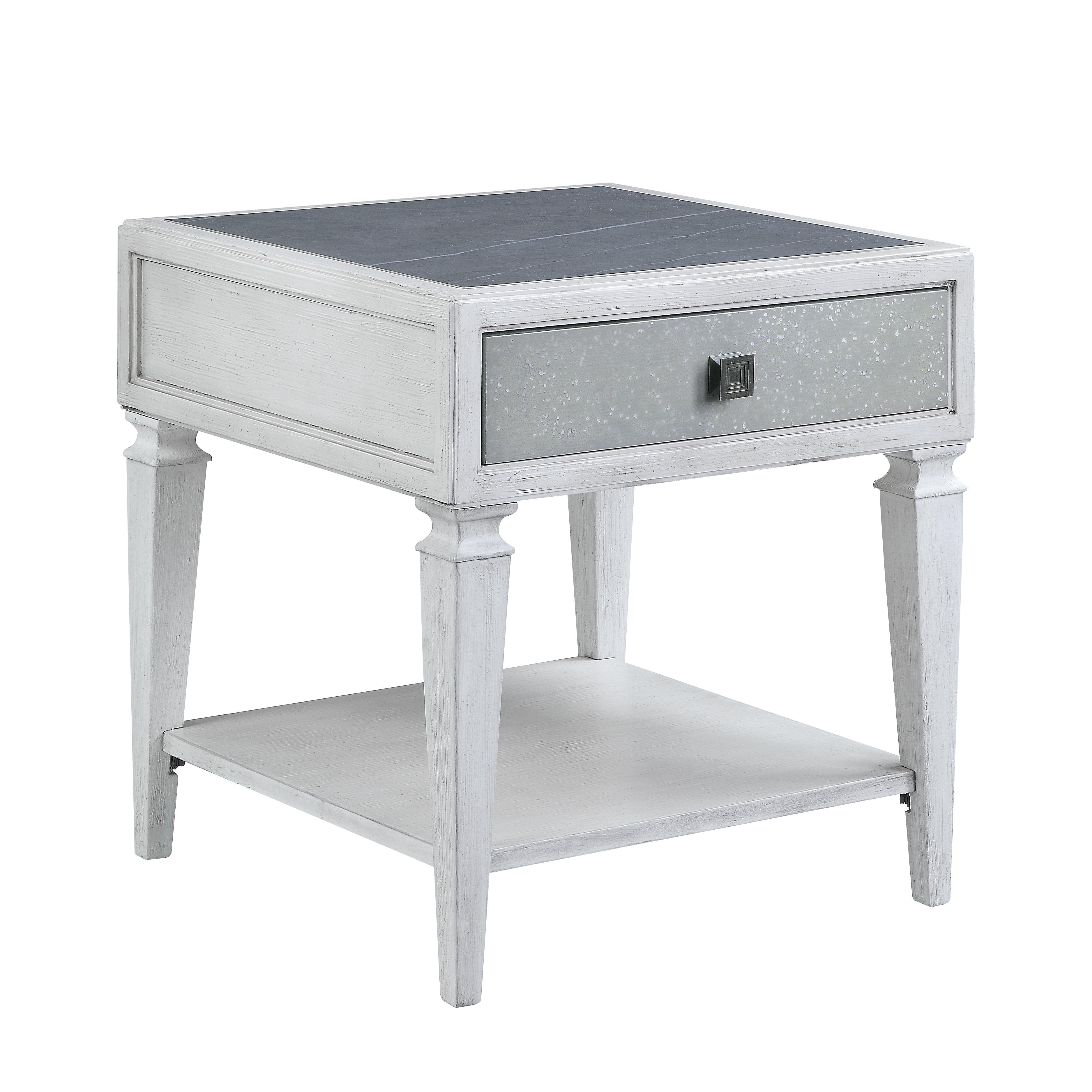 Rustic Gray and Weathered White End Table with Storage Drawer