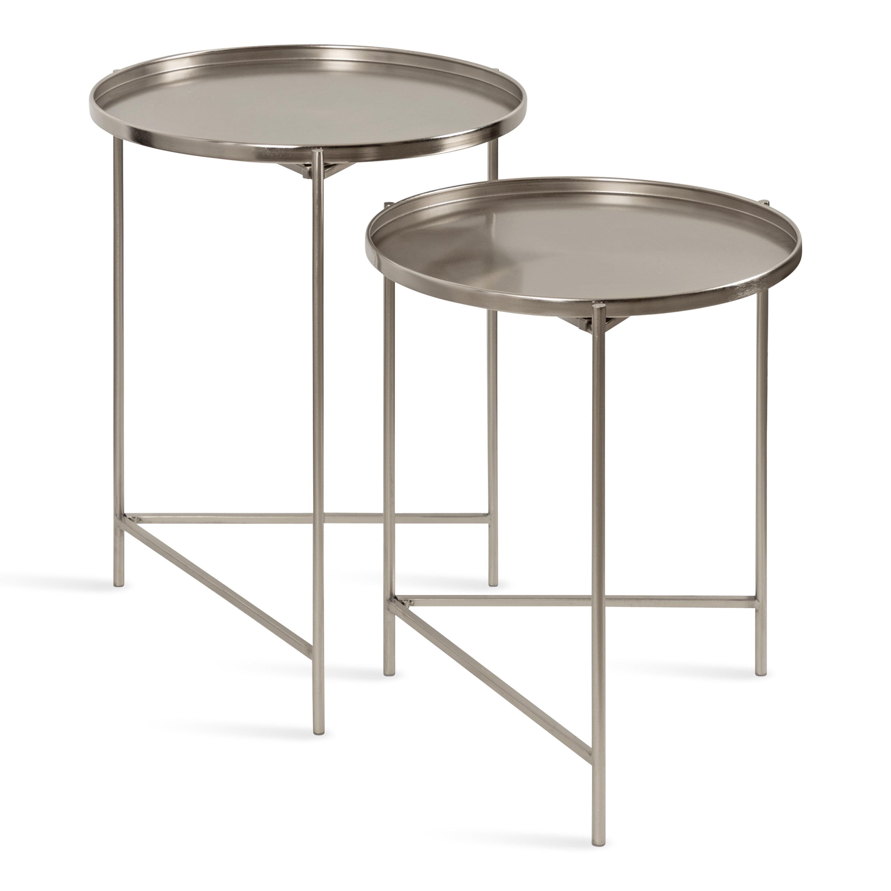 Kate and Laurel Ulani Round Metal Nesting Table, 2 Piece, Silver