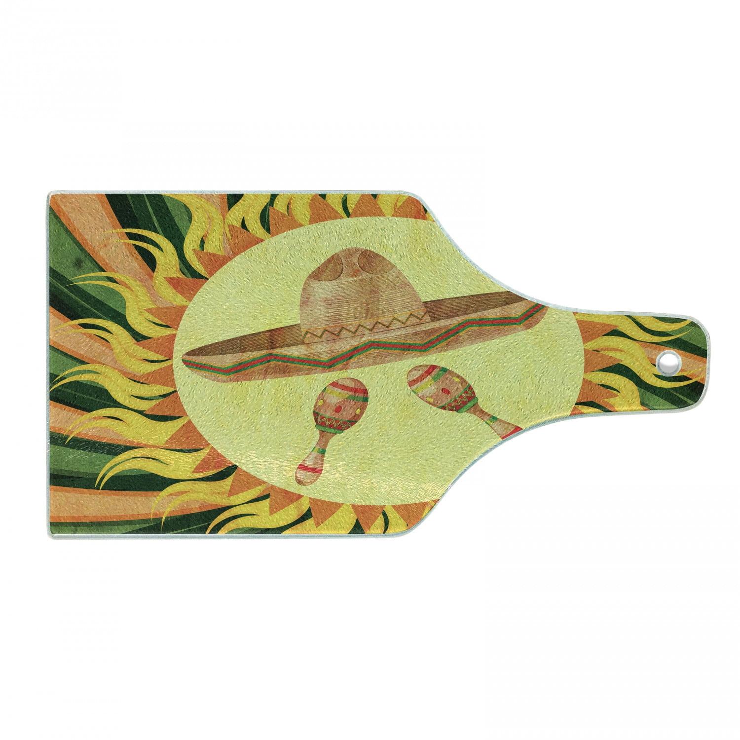 Ambesonne Mexican Tempered Glass Cutting Board Hippie Sombrero Multicolor