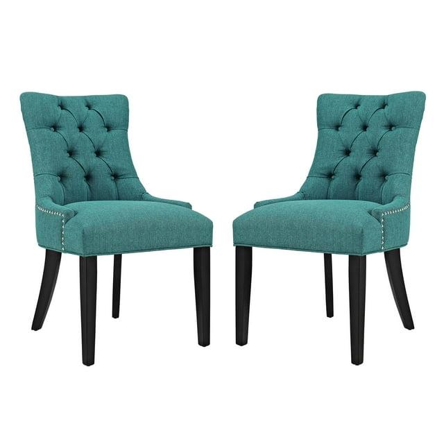 Modway Regent 20.5" Tufted Fabric Dining Side Chair in Teal & Black (Set of 2)