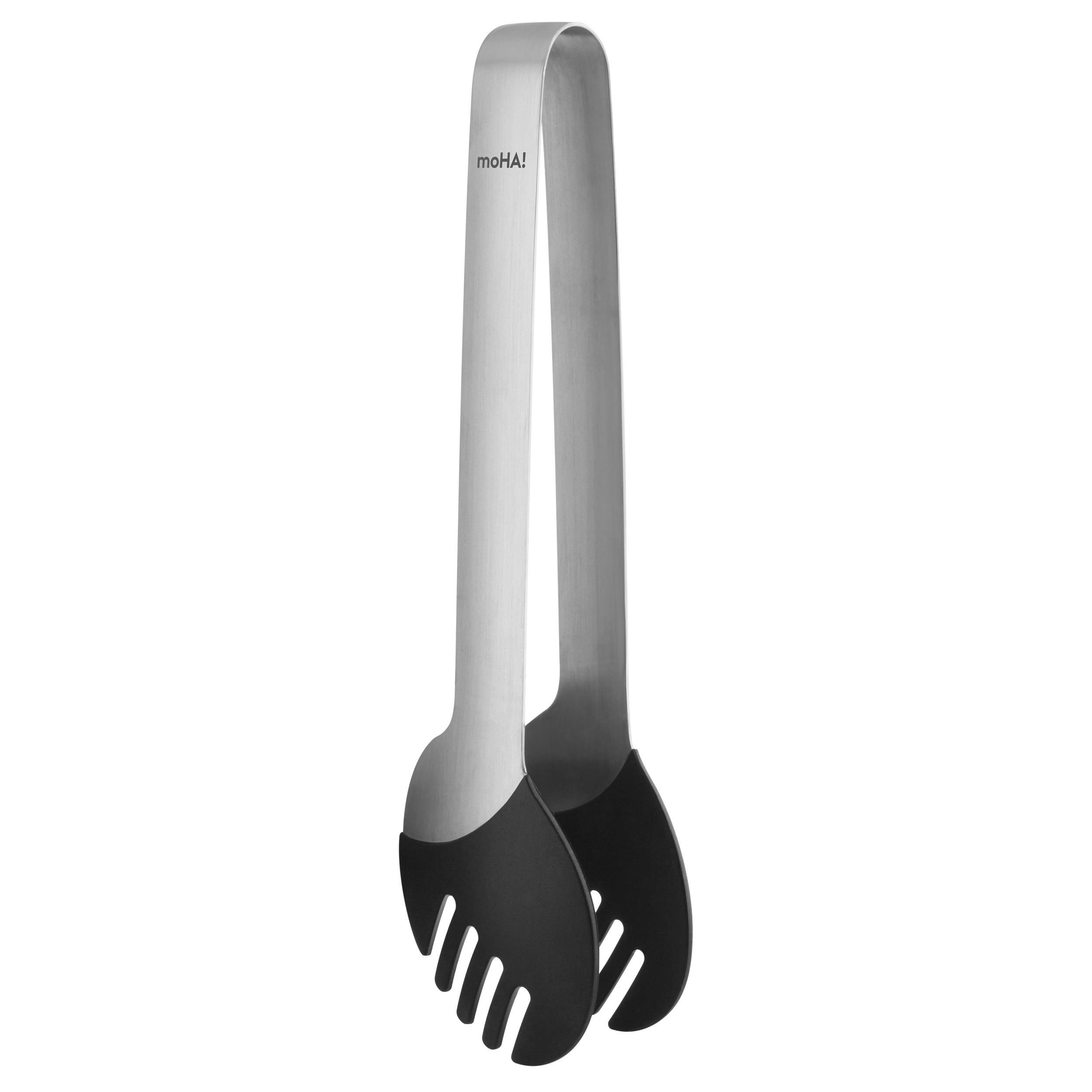 Gray Stainless Steel Serving Tongs with Silicone Tips