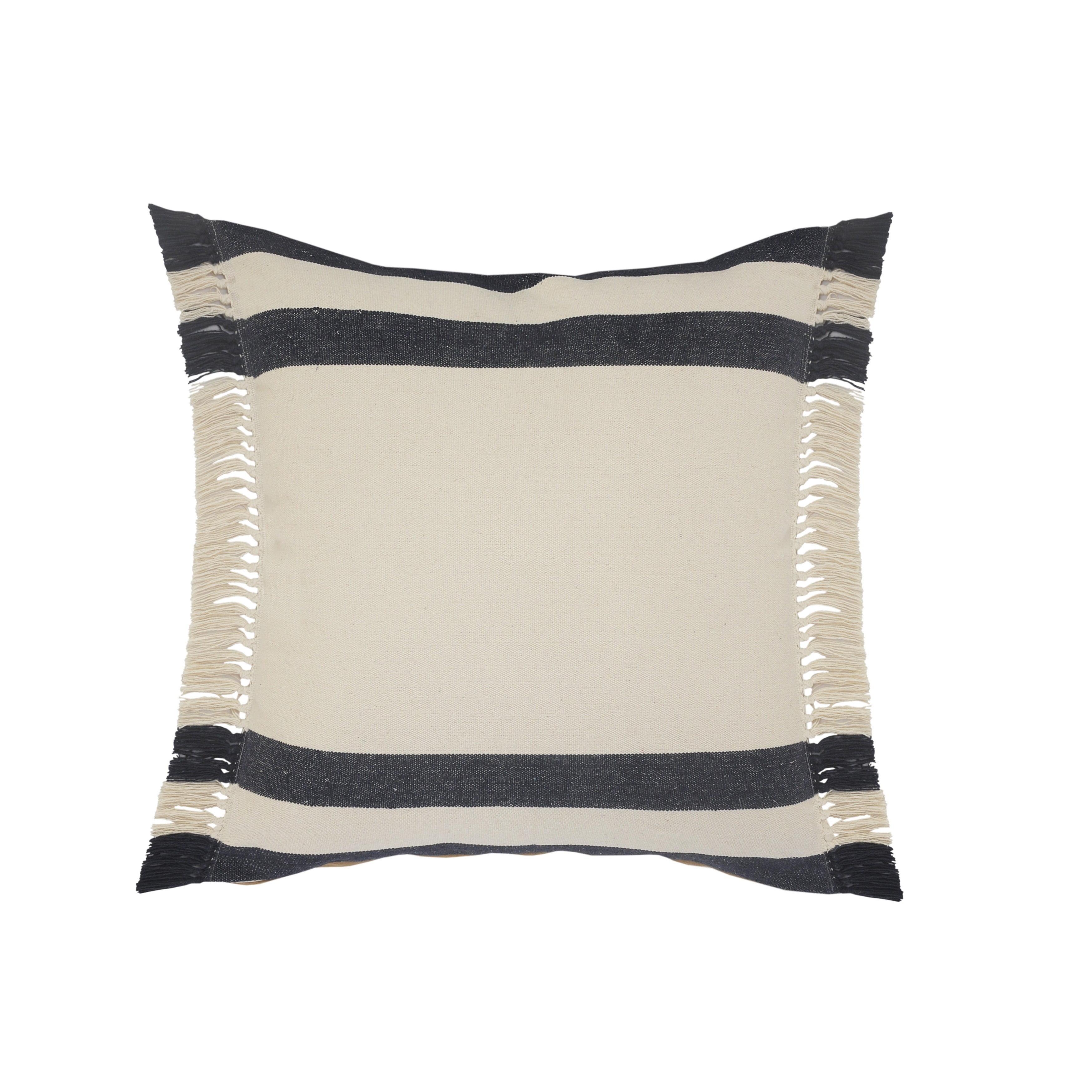 Blue and White Striped Fringe Throw Pillow, 20 inch