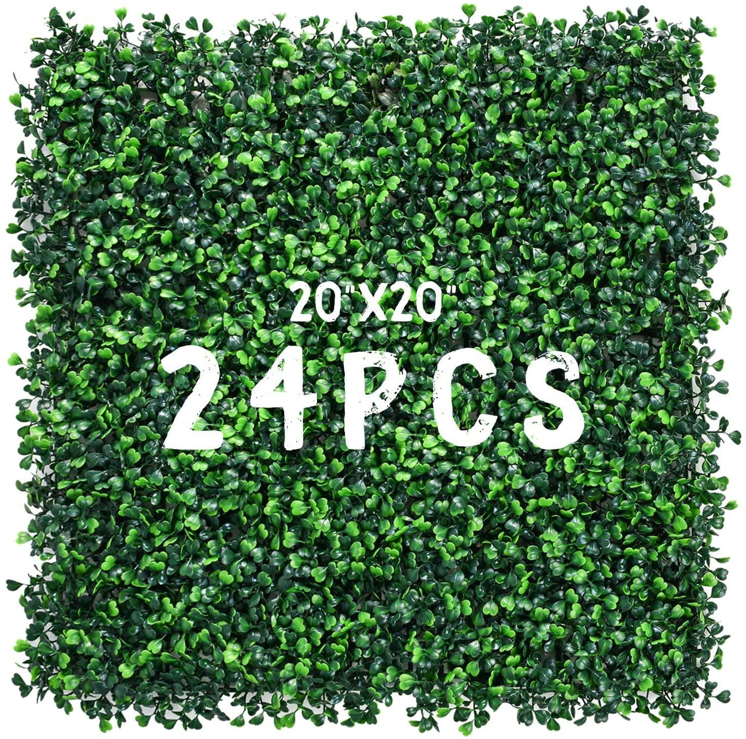 Decwin 24 Pieces 20" X 20" Artificial Grass Wall Backdrop Green Backdrop Wall Greenery Wall Boxwood Panels UV Stable for Indoor Outdoor Decor Garden Fence Backdrop