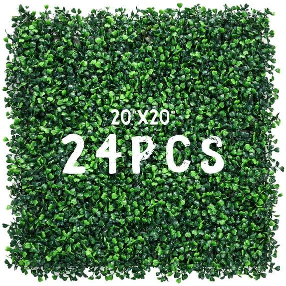 Decwin 24 Pieces 20" X 20" Artificial Grass Wall Backdrop Green Backdrop Wall Greenery Wall Boxwood Panels UV Stable for Indoor Outdoor Decor Garden Fence Backdrop
