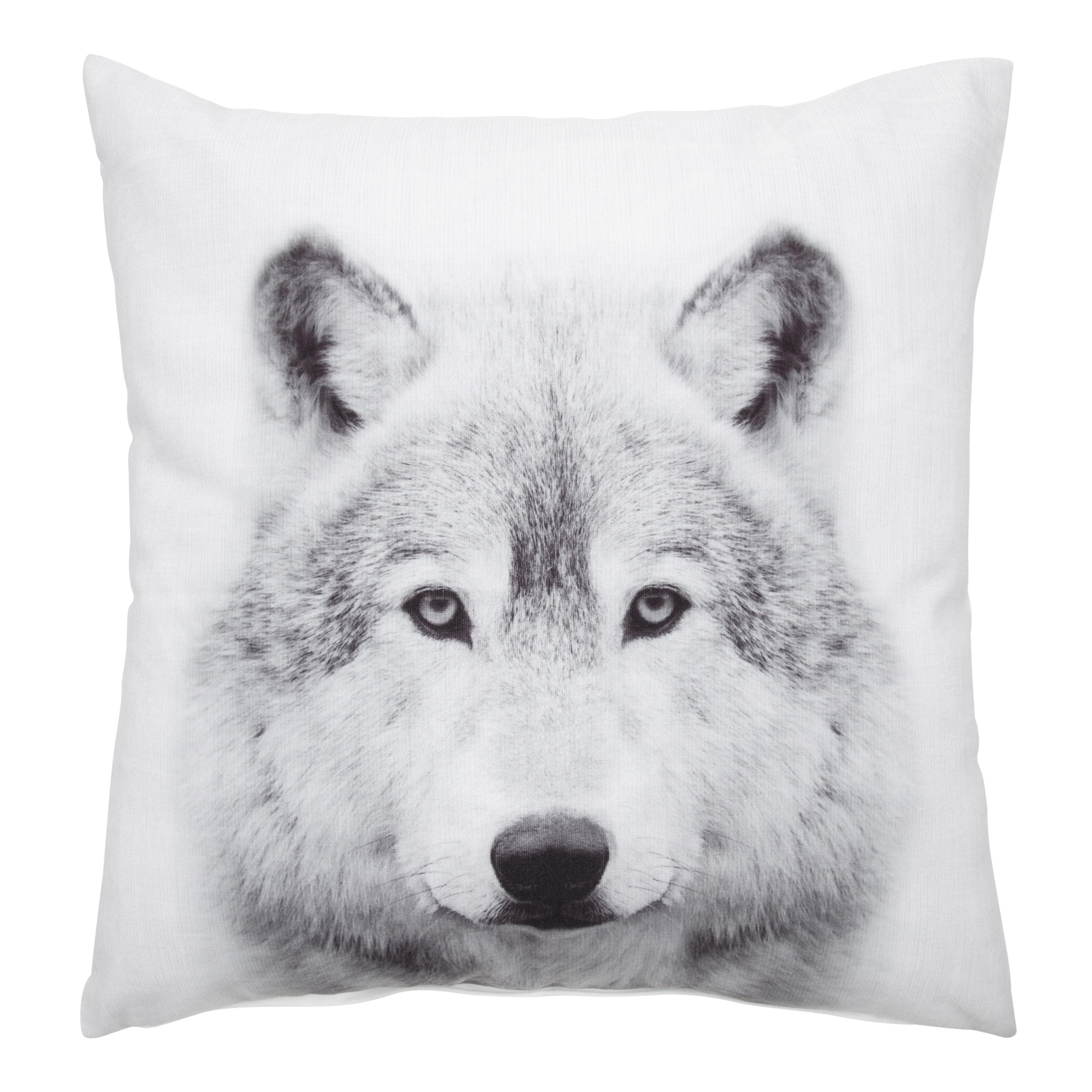 White Wolf Print Polyester Euro Throw Pillow Cover, 18x18