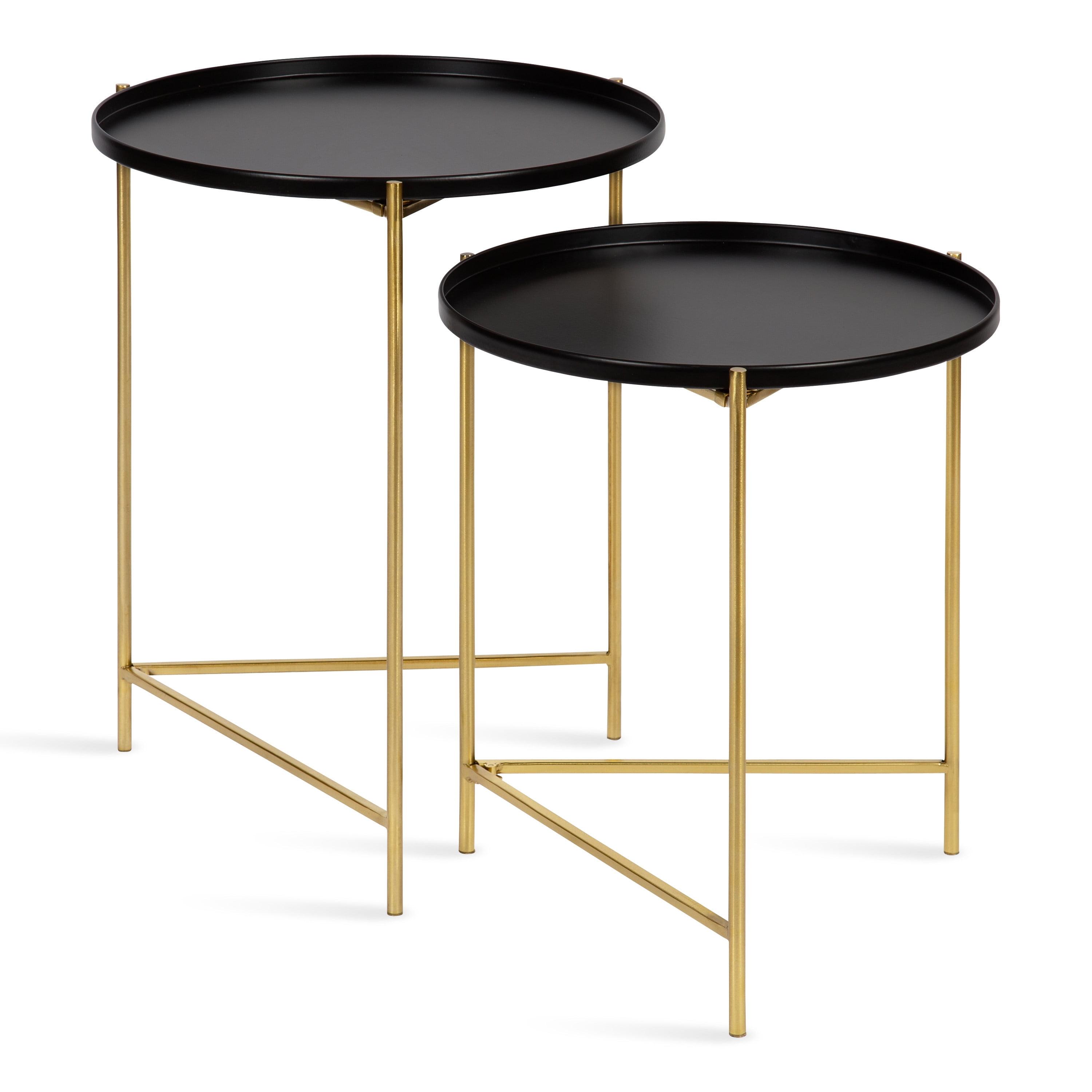 Kate and Laurel Ulani Round Metal Nesting Table, 2 Piece, Black and Gold