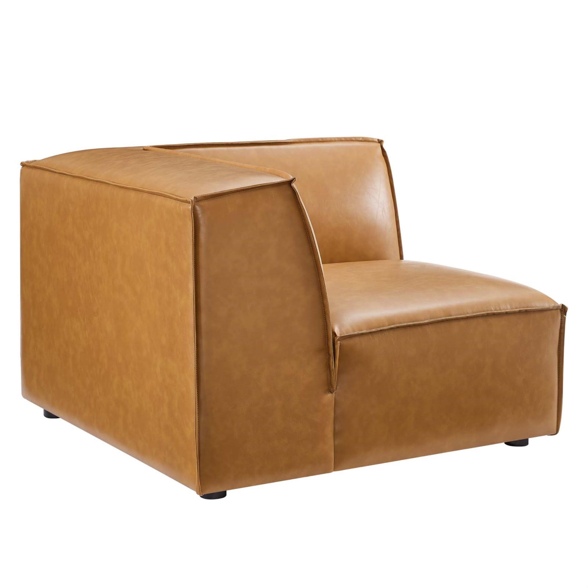 Modway Restore 40.5" Faux Leather Sectional Sofa Corner Chair in Tan