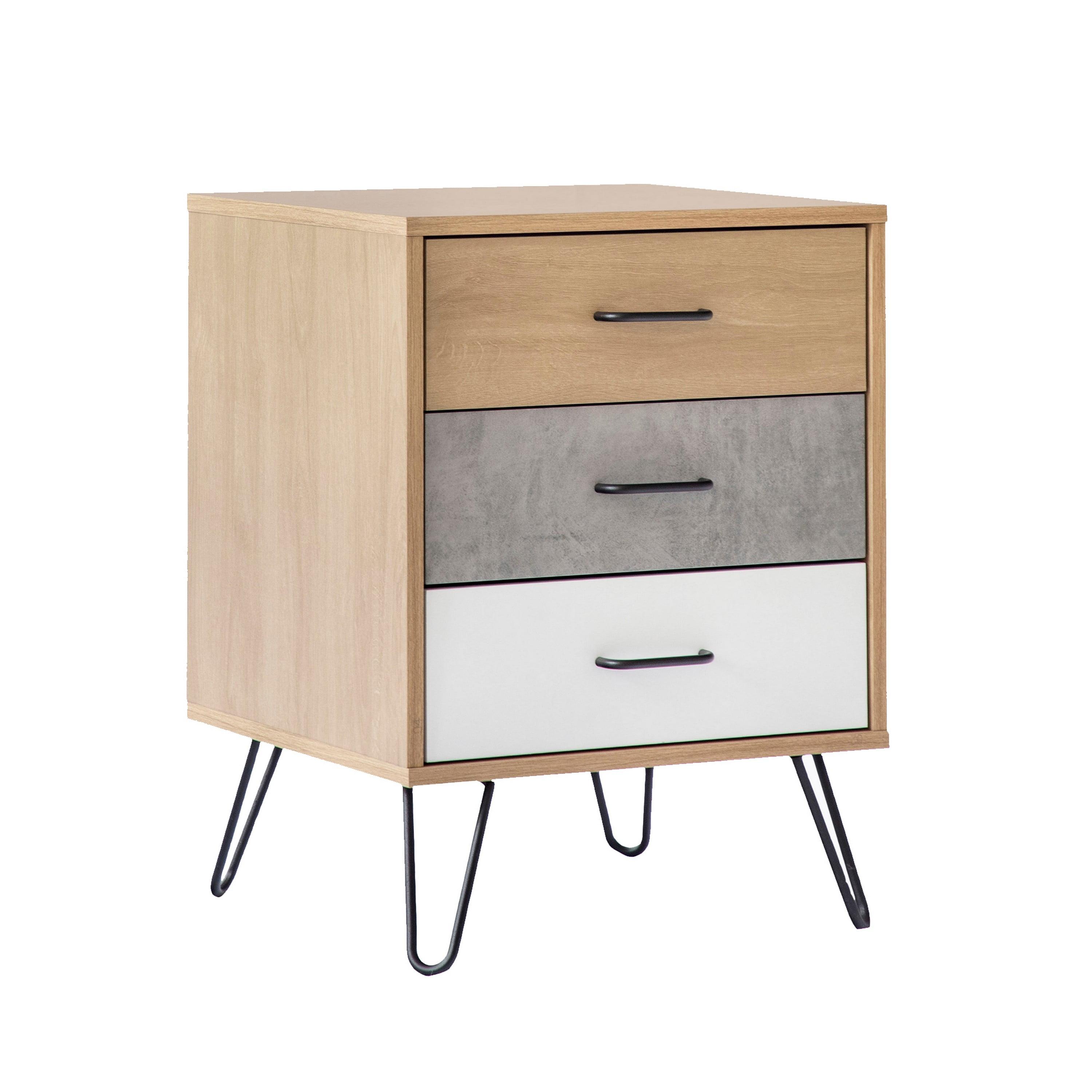Harper 24" Modern Tricolor Oak, White, Gray Wood Nightstand with Hairpin Legs