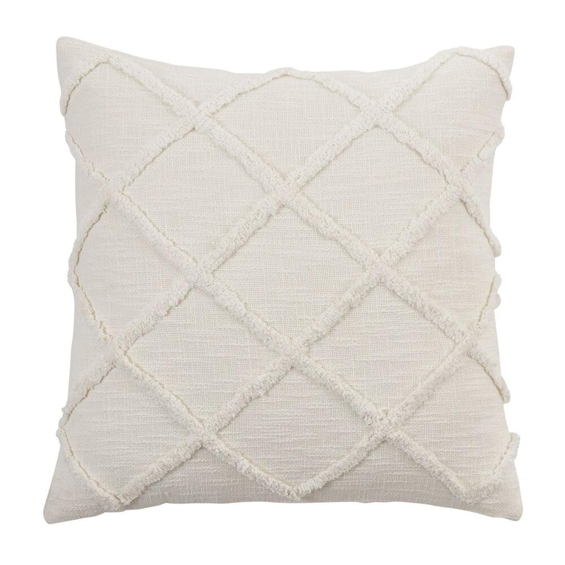 Ivory Diamond Tufted Cotton Throw Pillow