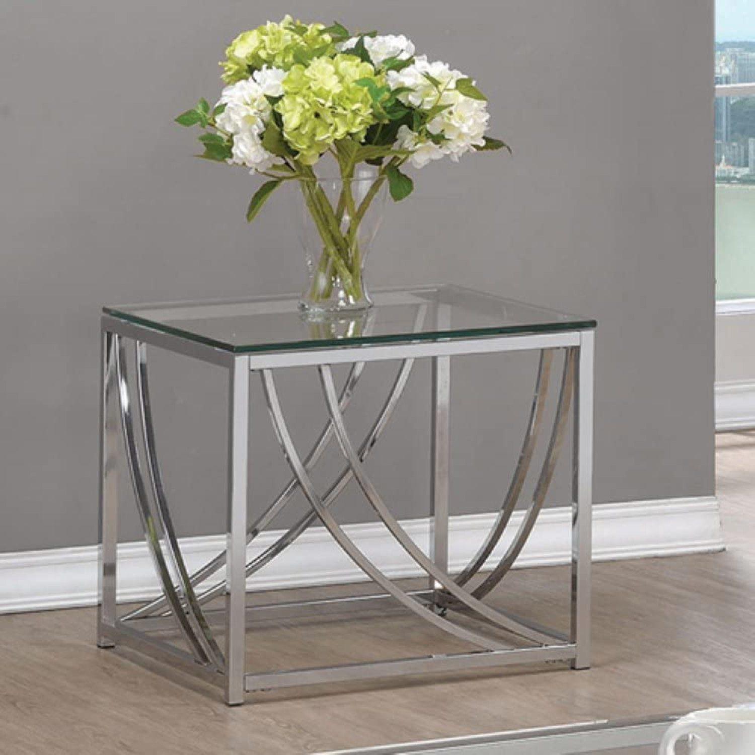 Lille Square End Table with Glass Top Chrome - Coaster