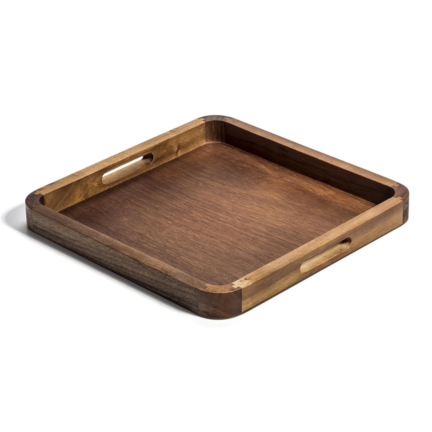 14" Square Acacia Wood Serving Tray with Handles