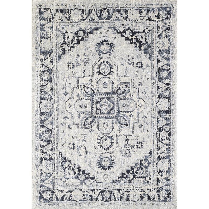 Navy and Cream 5' x 7' Washable Oriental Synthetic Rug