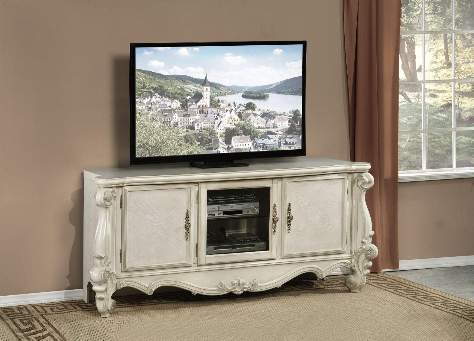 Versailles Bone White Carved TV Stand with Cabinet - 74"