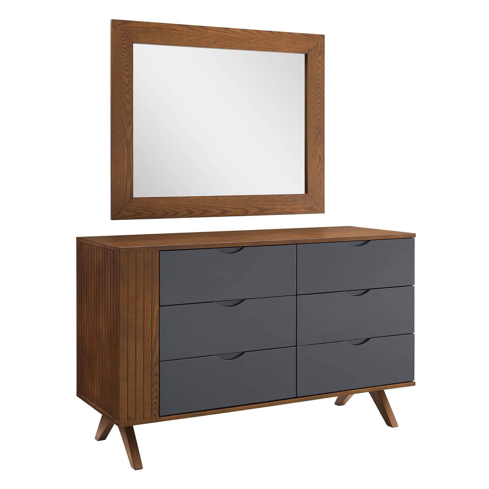 Dylan Mid-Century Walnut Wood Dresser and Mirror Set