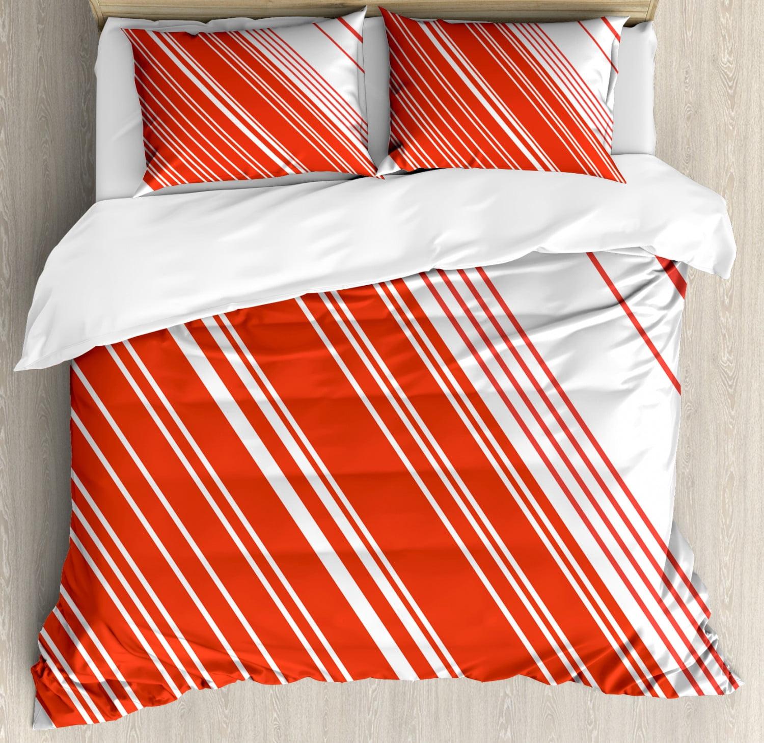 Candy Cane Red and White Queen Duvet Cover Set