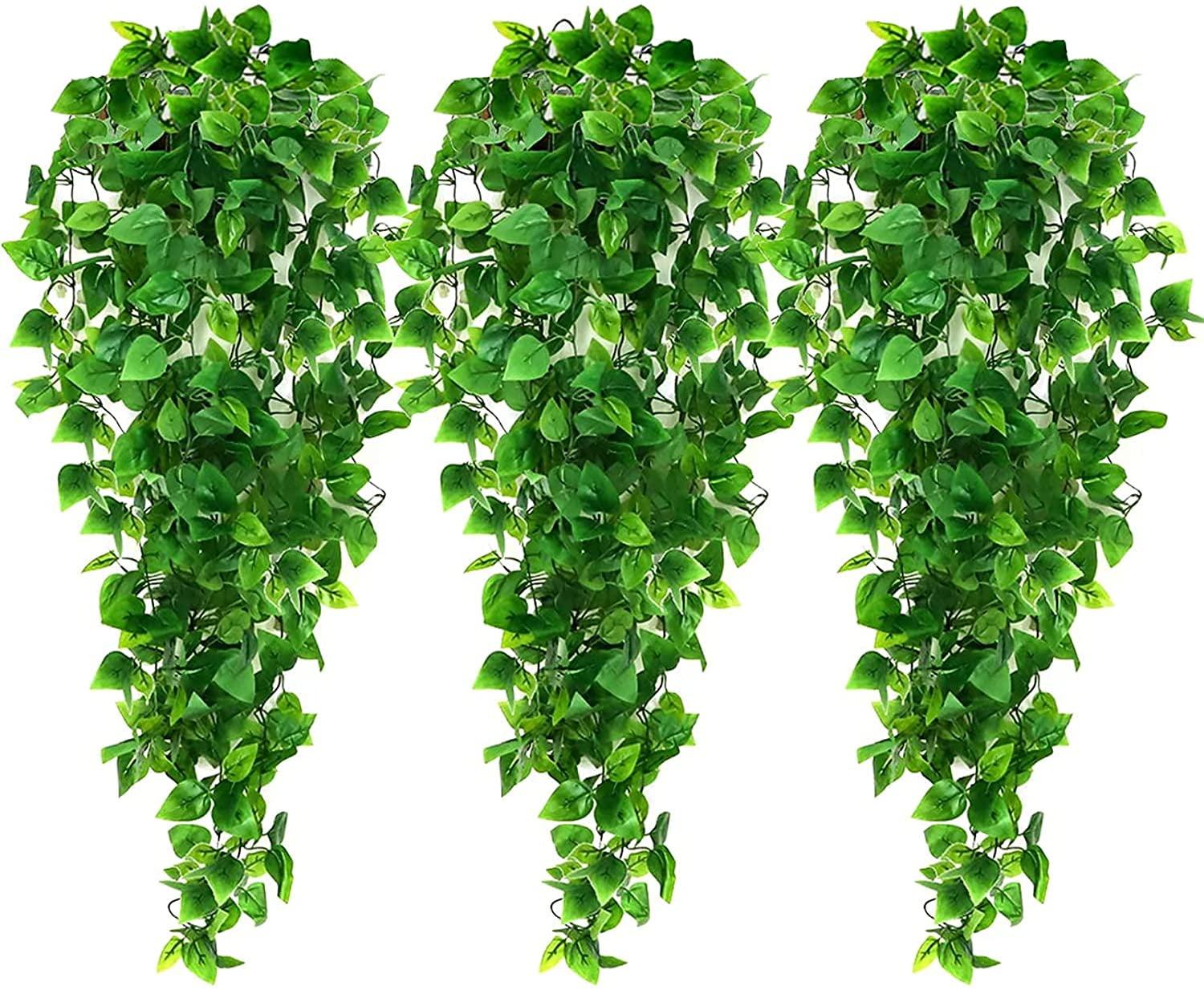 Green Artificial Ivy Hanging Plants for Indoor and Outdoor Decor, 3-Pack