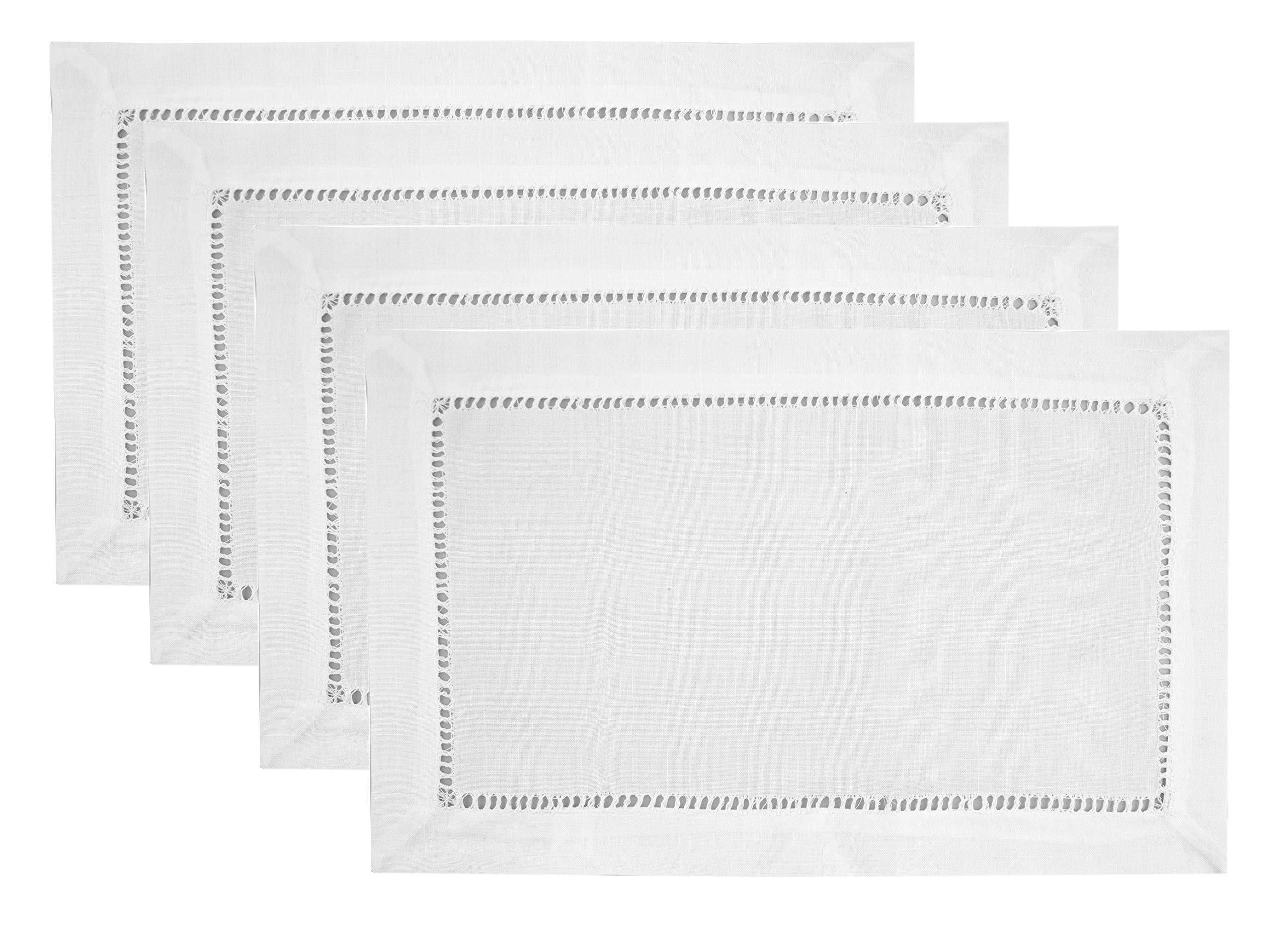 White Hemstitched Cotton Placemats Set of 4