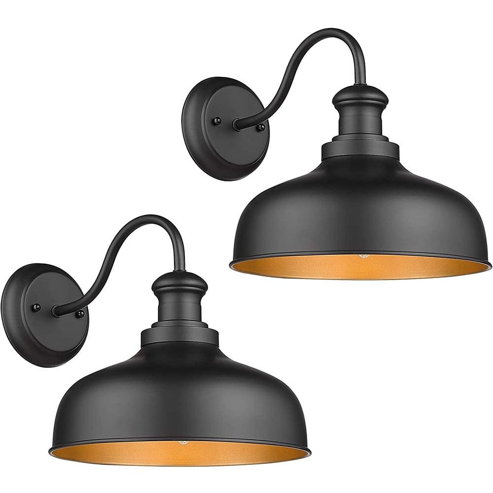 Black Dimmable Gooseneck Barn Lantern Wall Sconces, 2 Pack