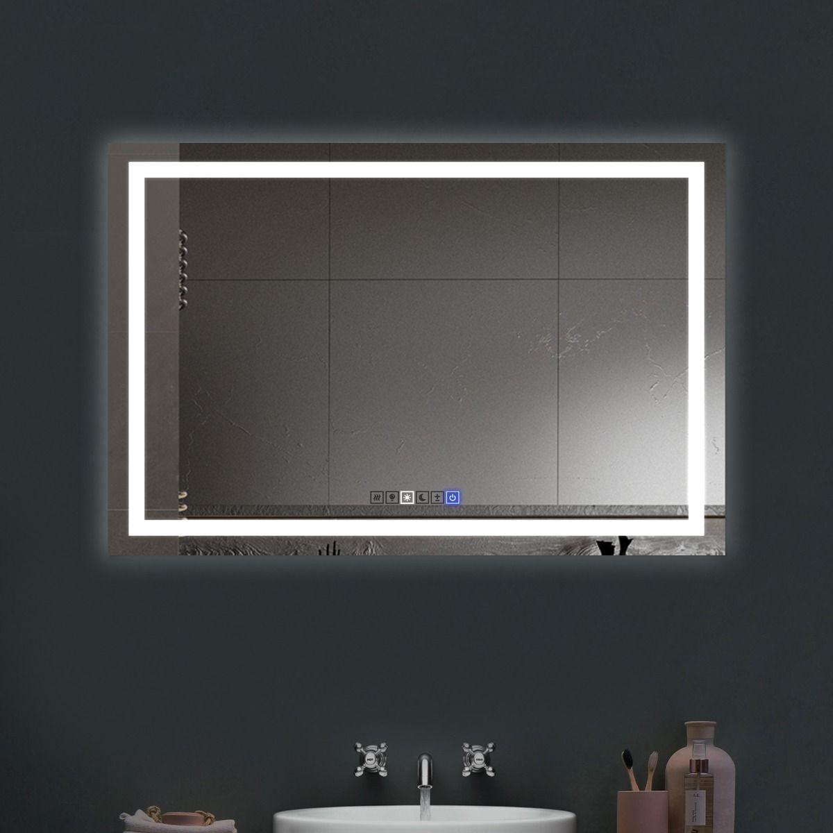 48" x 36" Frameless LED Bathroom Mirror with Anti-Fog