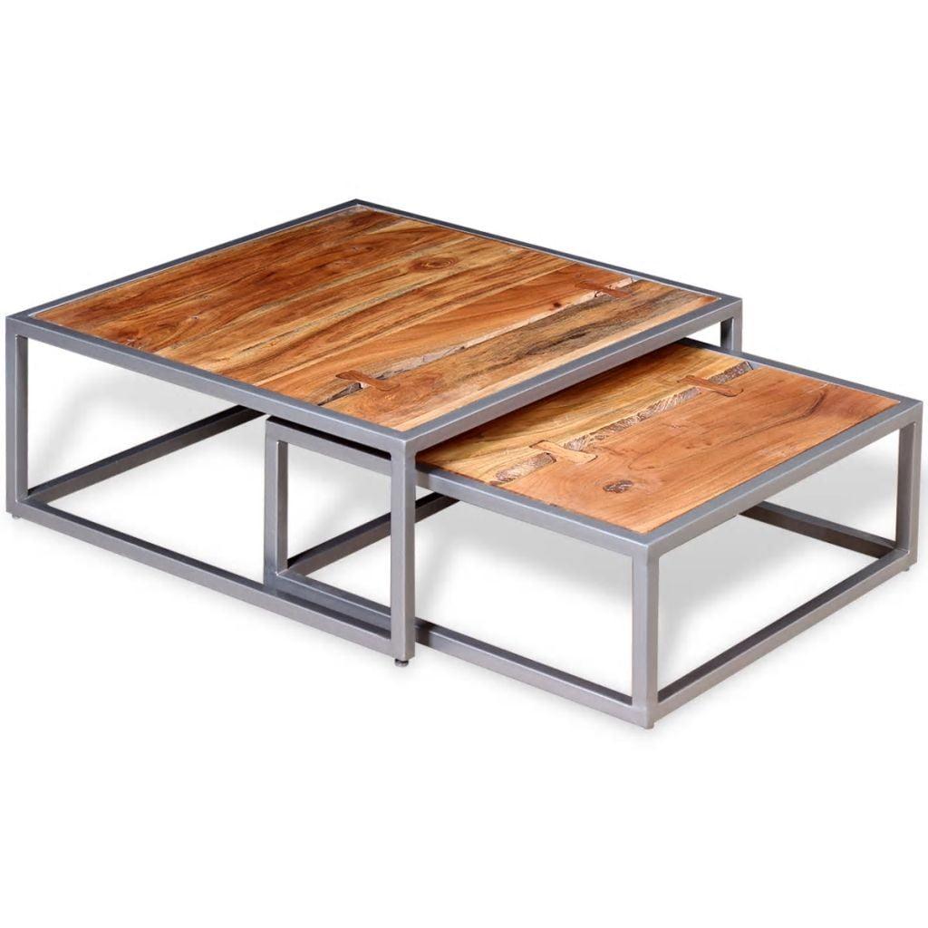 Handcrafted Acacia Wood & Steel Nesting Coffee Table Set