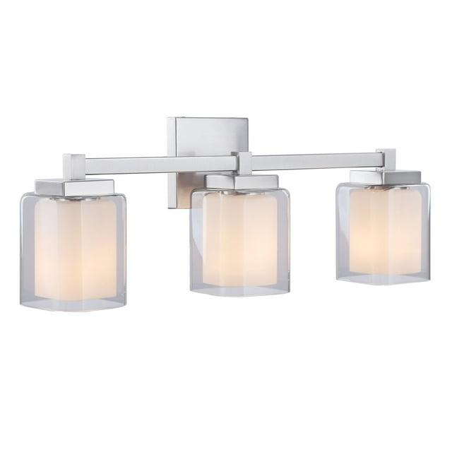 Aspen Creative 62327, Bathroom Vanity 3 Lights Fixture 24"W x 9"H x 5-3/4"E. Satin Nickel Finish, Bulb Not Included