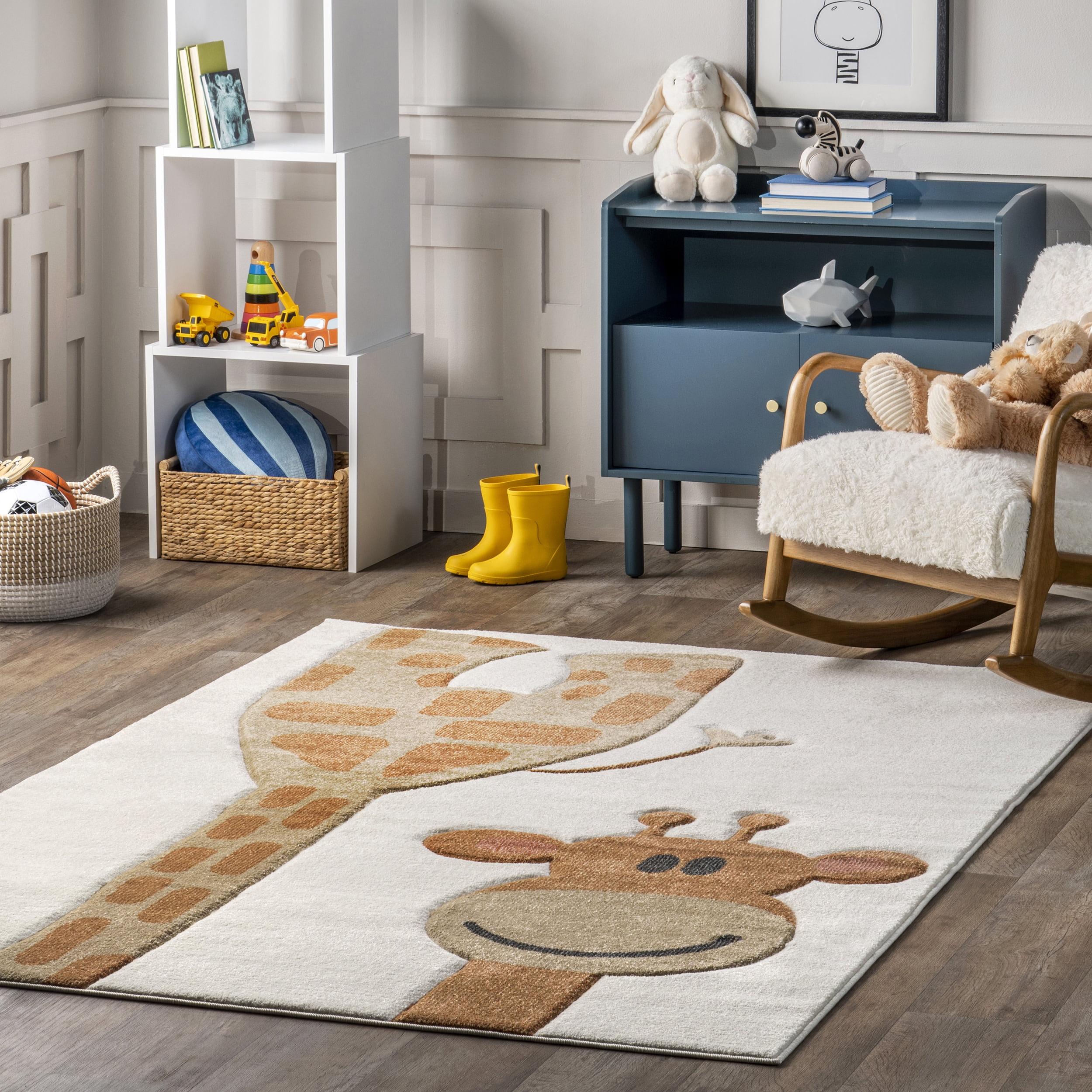 Ivory Rectangular 4' x 6' Kids Synthetic Area Rug